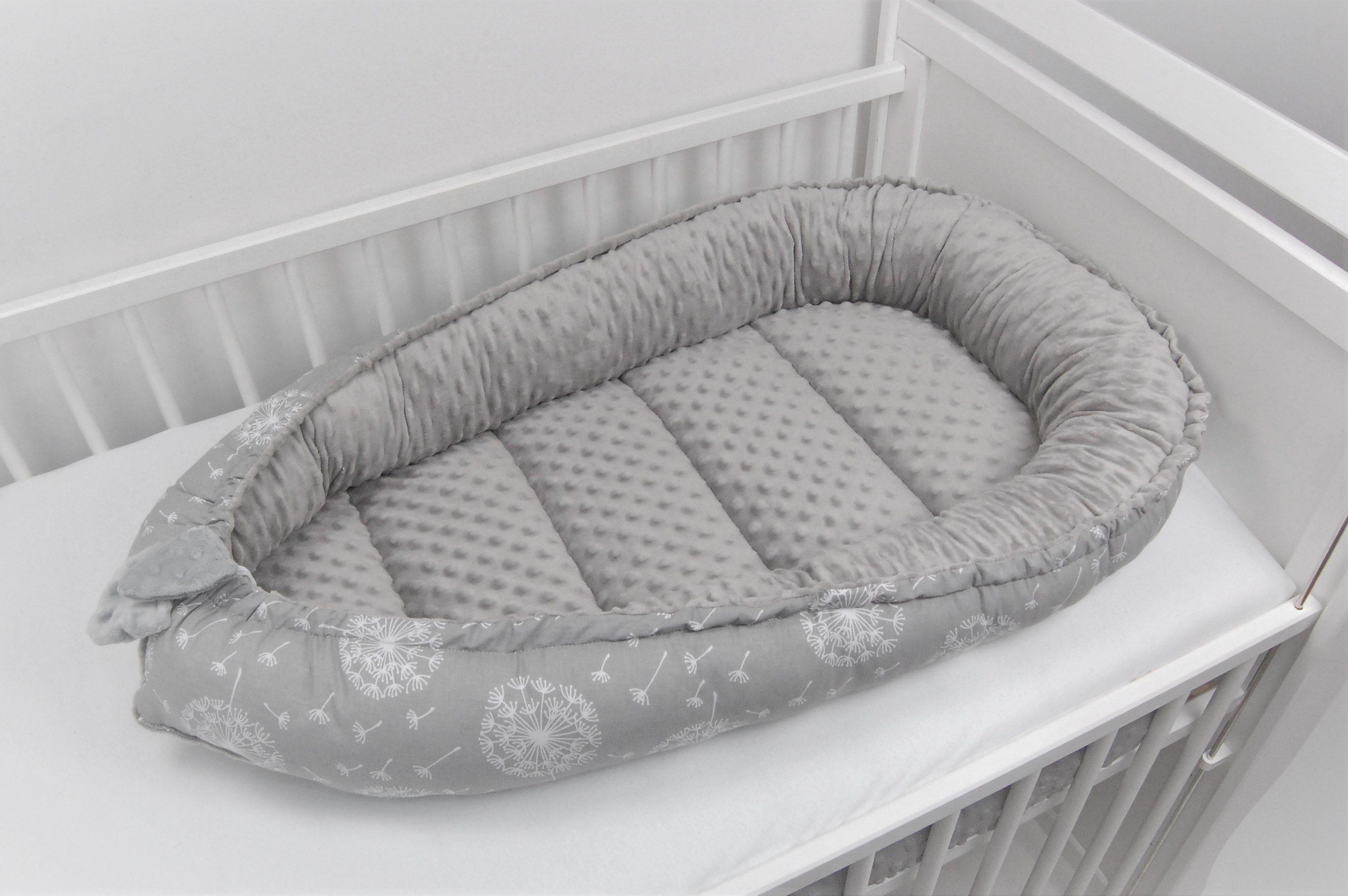 Loolay Bettnestchen MINKY/ Baumwolle BABYNEST Babykokon Geschenk Babyaustattung SET, (MUSTER: PUSTELBLUME Grau/ MINKY grau; SOLO oder im SETS, 1-tlg., Neugeborene Nestchen, Babynestchen, Reisebett von LOOLAY), LOOLAY® - 100% Europäische Stoffe und Kl