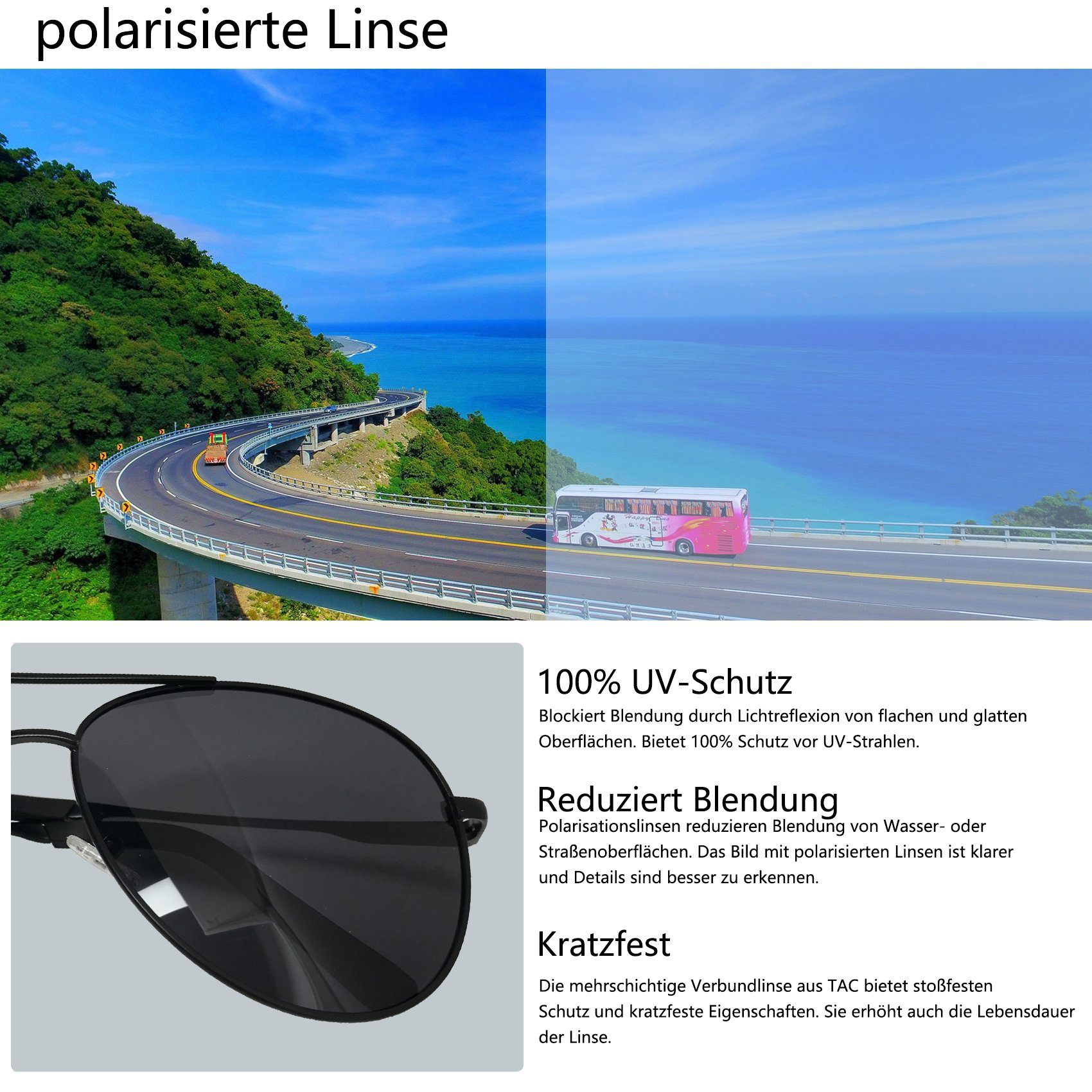 OKA Monoscheibensonnenbrille Meisterhafter Pilot, 360° Augenschutz - Extrem leichte Pilotenbrille vollständiger UV-Schutz, pflegt Ihren Gesichtskreis