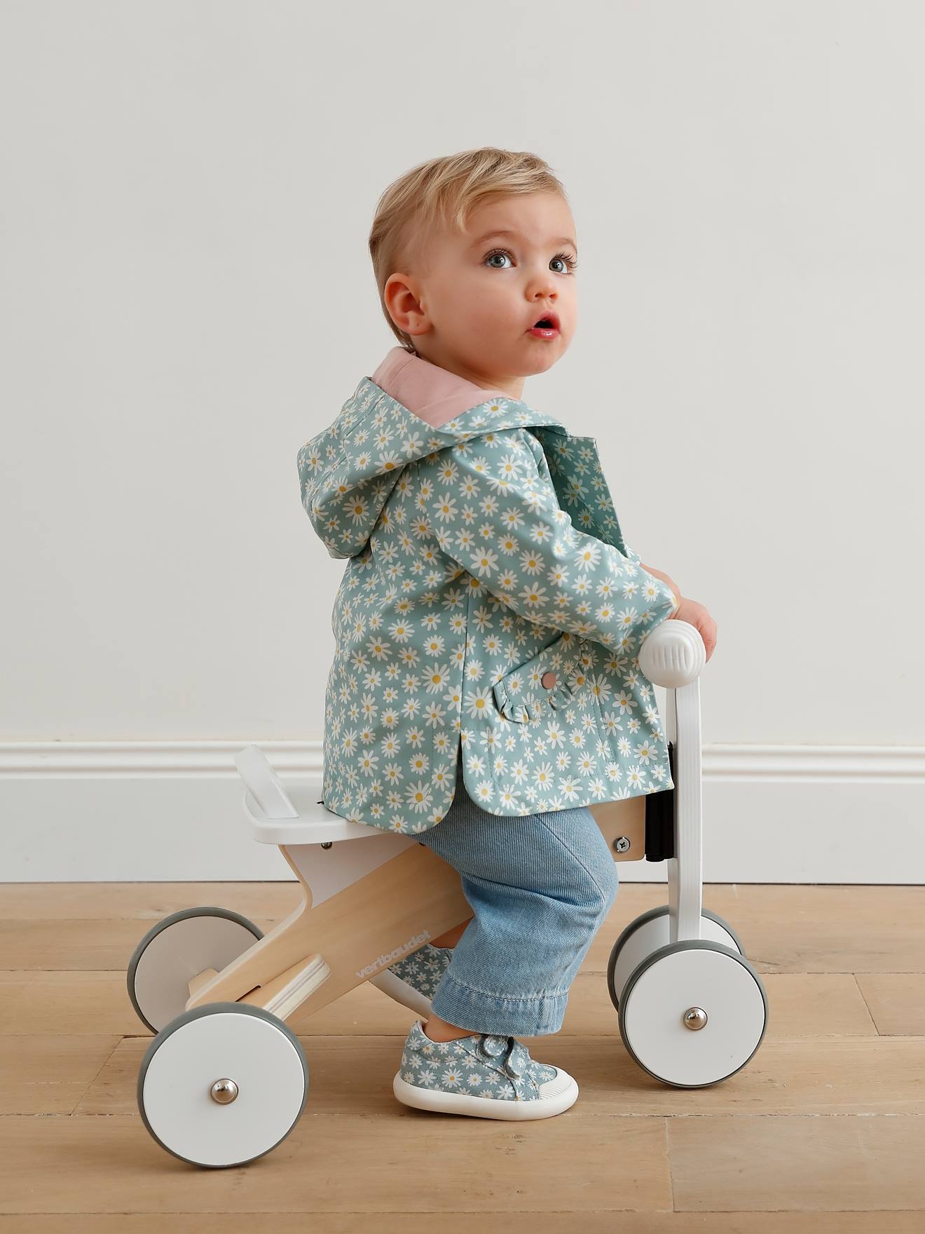 Vertbaudet Mädchen Baby Regenjacke - aquamarin gänseblümchen