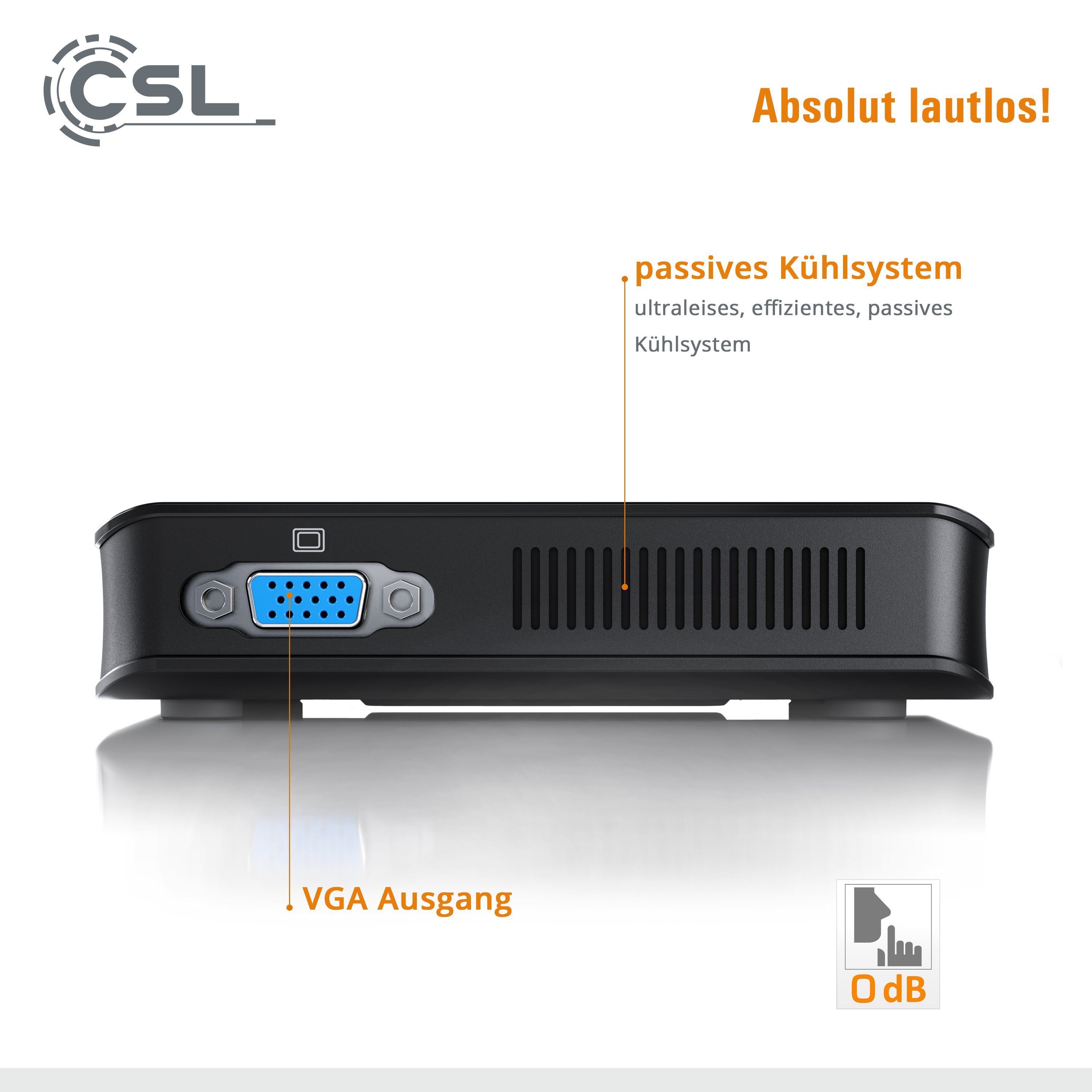 CSL Narrow Box Ultra HD Compact v4 / Win 10 Mini-PC (Intel Celeron N4120, UHD Graphics 600, 4 GB RAM, passiver CPU-Kühler)