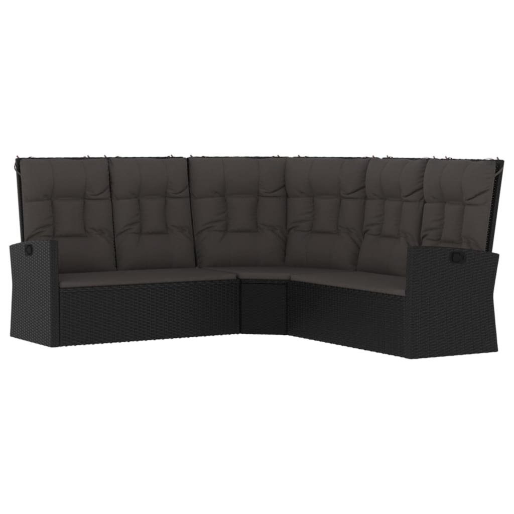 vidaXL Sitzkissen Ecksofa mit Liegefunktion und Kissen Schwarz Poly Rattan