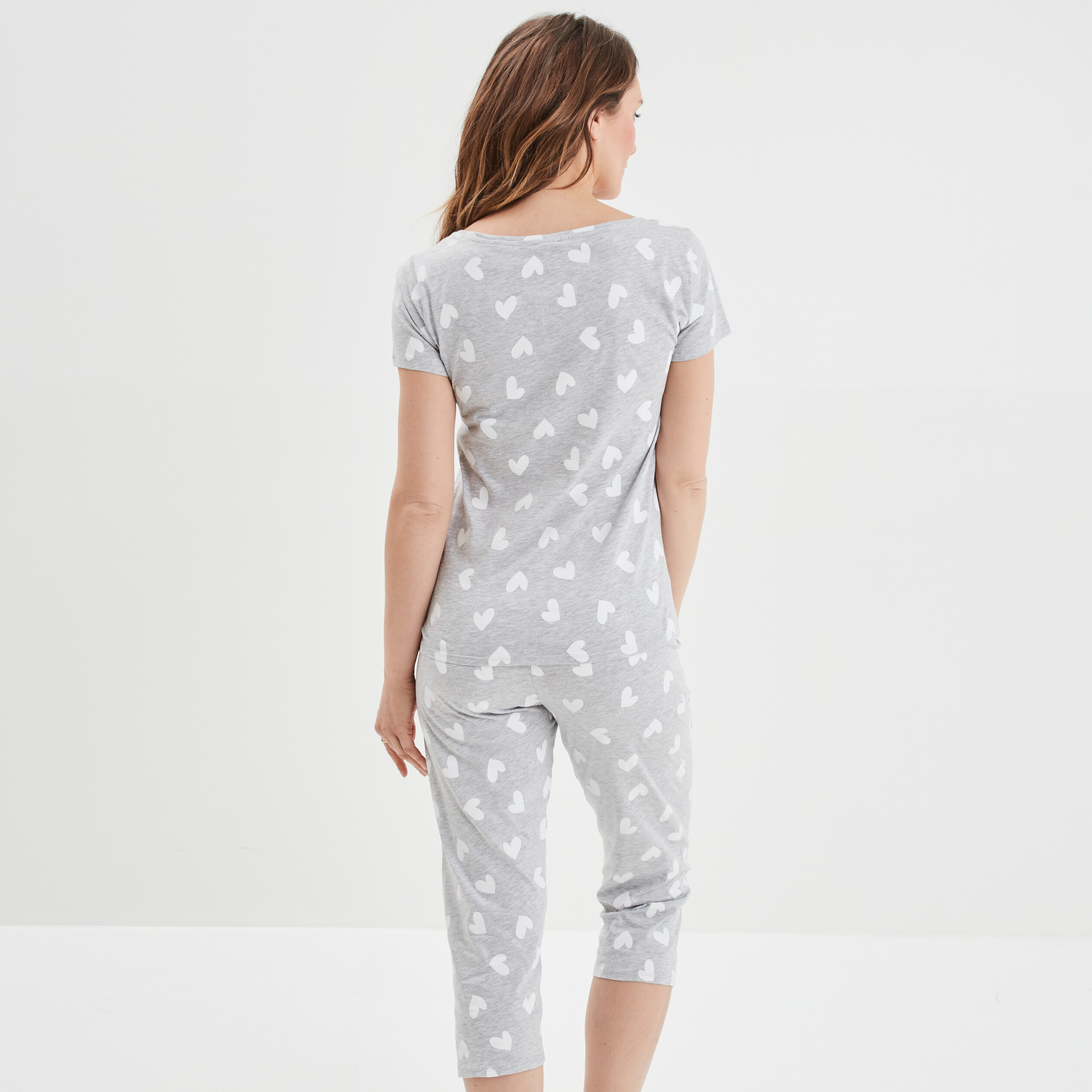 Ensemble pyjama corsaire 2 pièces coton gris femme | La Halle