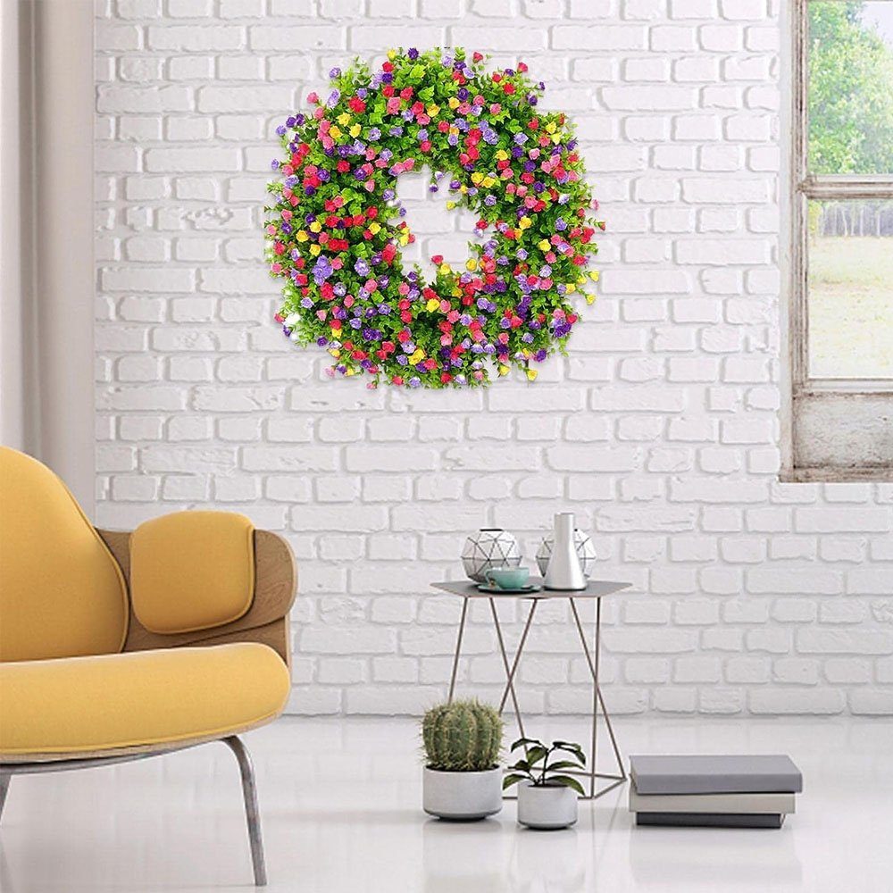 Sarfly Dekokranz Türkranz Frühling Künstliche Bunter Dekorative Blumenkranz, Outdoor Frühlings Und Sommerkränze Deko Kranz Eukalyptuskranz