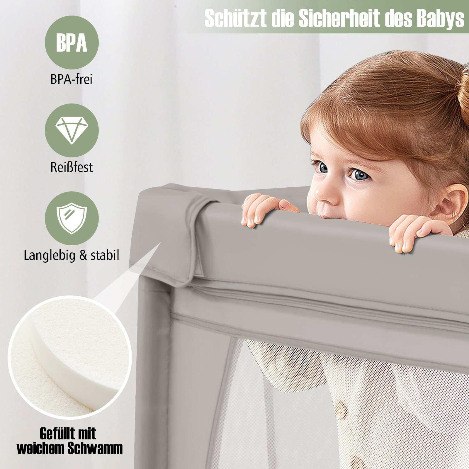 COSTWAY Laufstall Baby Laufgitter (2-tlg), mit 50 Bällen & Seitentasche