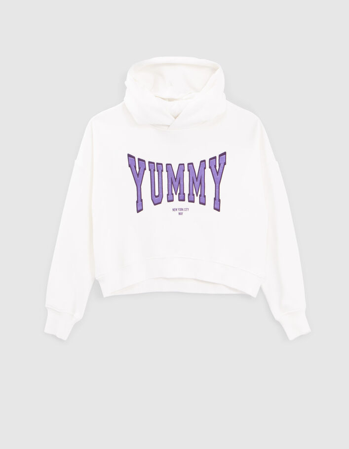Sweat blanc cassé brodé maxi typo parme fille