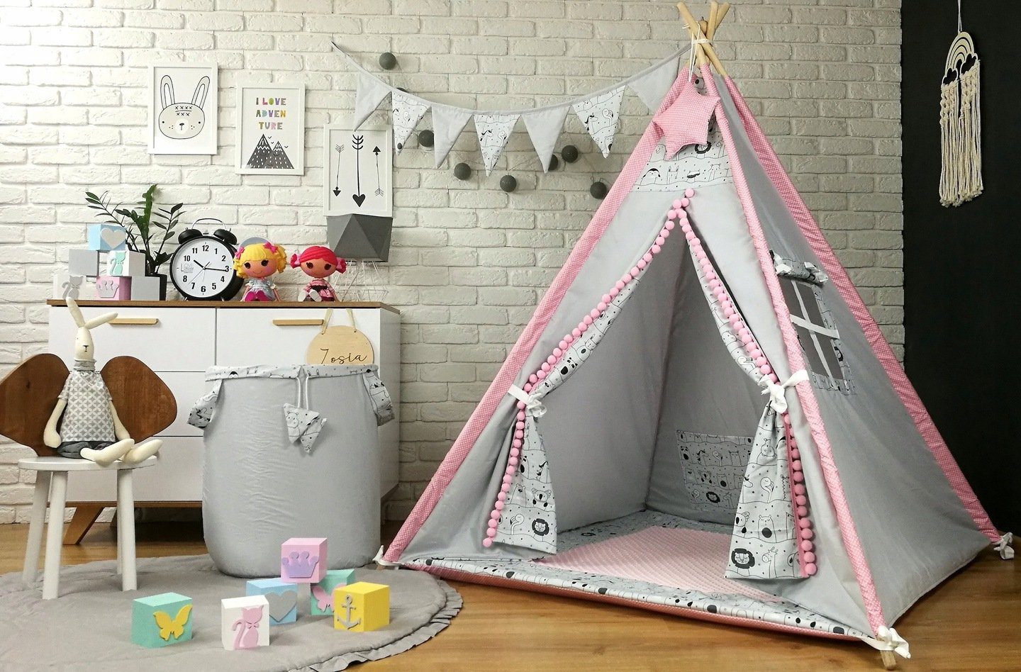 Pamek Tipi-Zelt Tipi Tiere Kissen Spielzelt Komplett SET mit Tieren, Personen: 1 (7 tlg)
