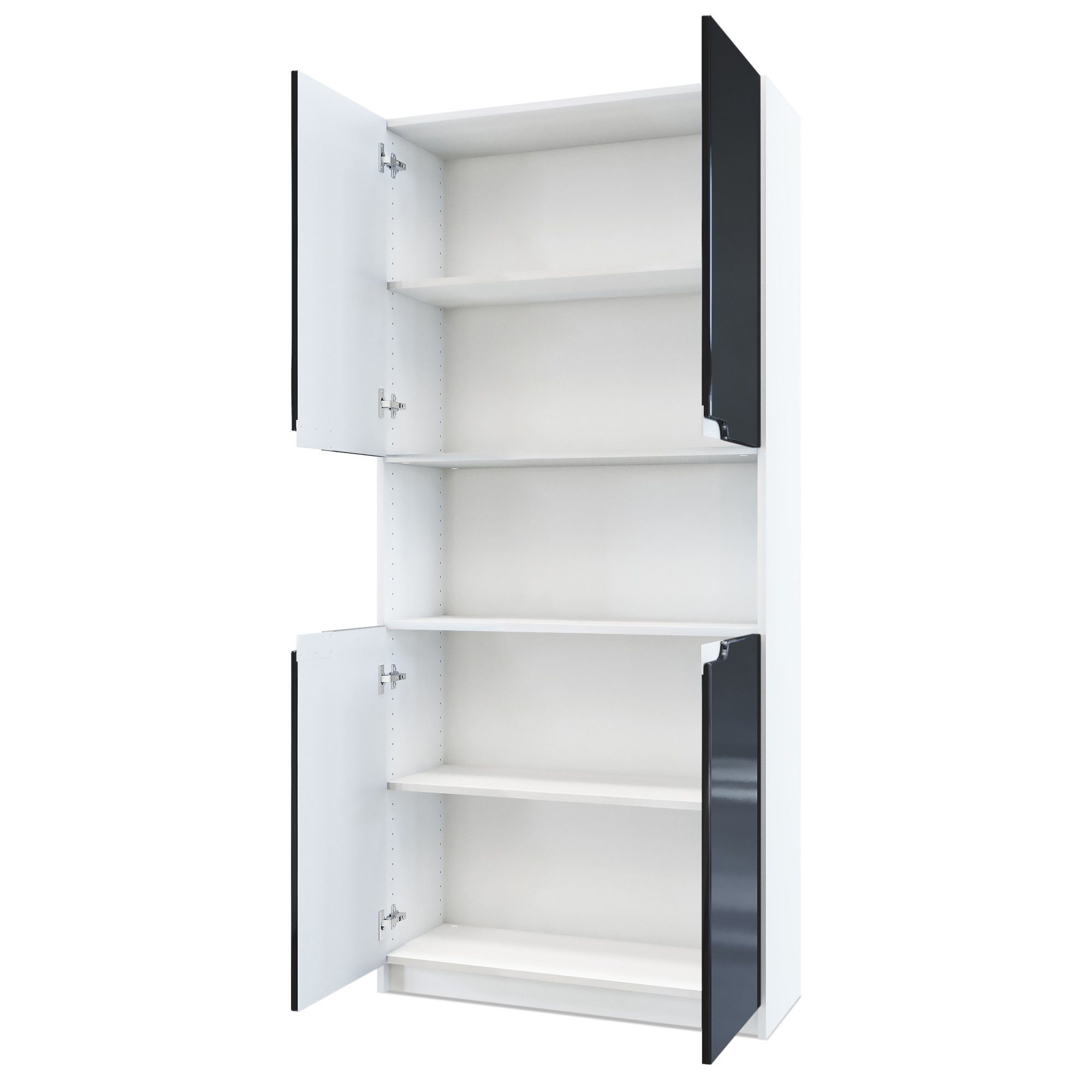 Vladon Aktenschrank Logan (Aktenschrank, mit 5 Fächern und 4 Türen) Weiß matt/Weiß Hochglanz (82 x 184 x 37 cm)