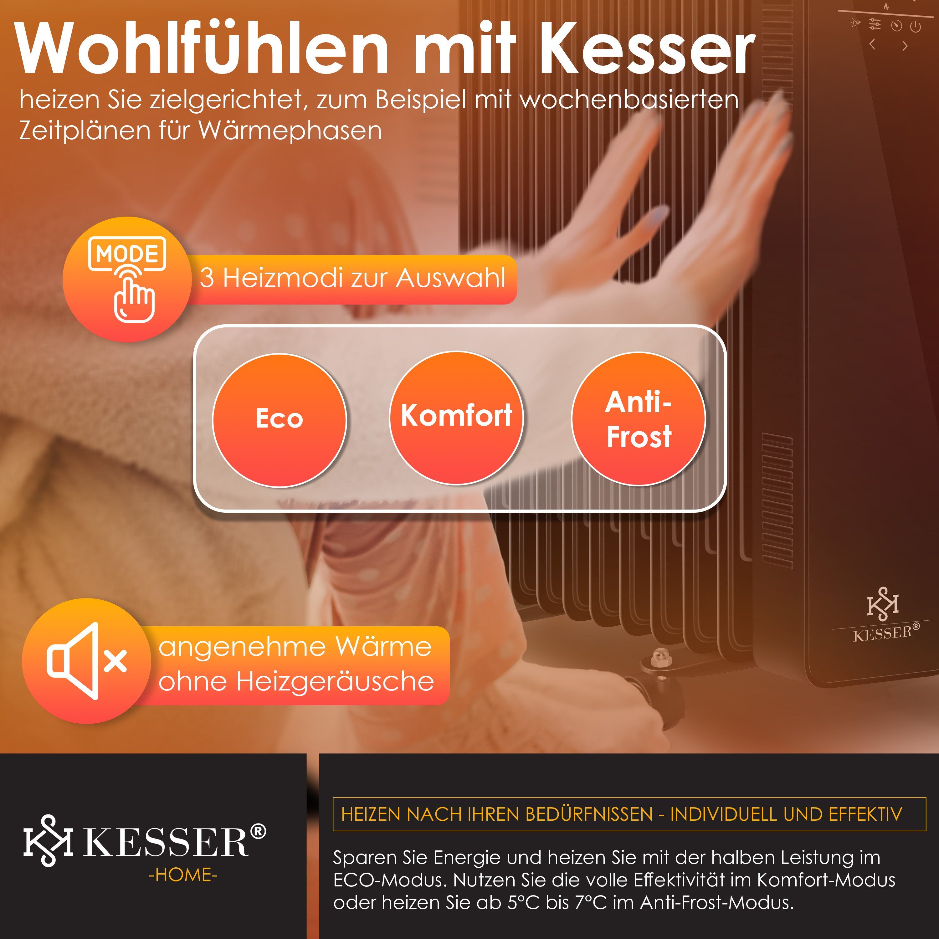 KESSER Heizkörper, Ölradiator 2500W Elektrische Heizung Heizkörper Elektroheizung