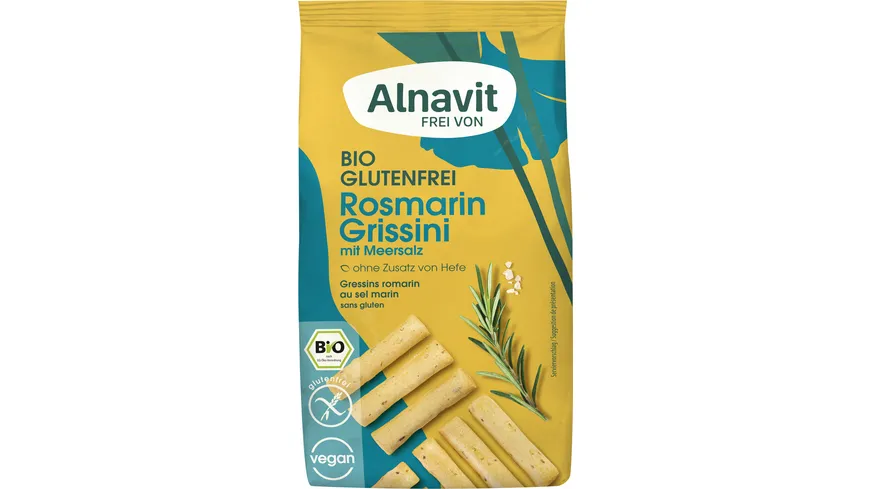 Alnavit Bio Rosmarin Grissini mit Meersalz glutenfrei 100 g