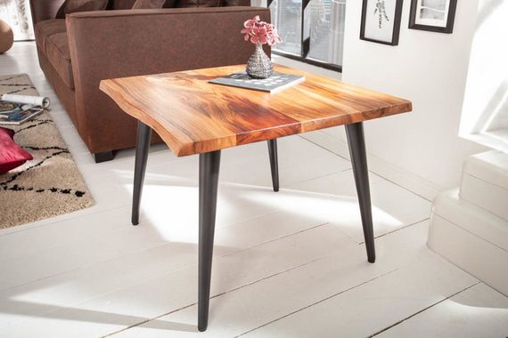 riess-ambiente Beistelltisch ORGANIC LIVING 60cm natur, Massivholz · Baumkante · Couchtisch · Metall-Beine · Akazie
