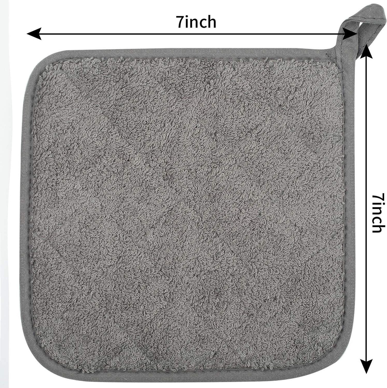 SCOKIT Topfhandschuhe Baumwolle Küche Everyday Basic Terry Topflappen, (hitzebeständig Untersetzer Topflappen, 5-tlg., Set von 5 Grau), für Kochen und Backen