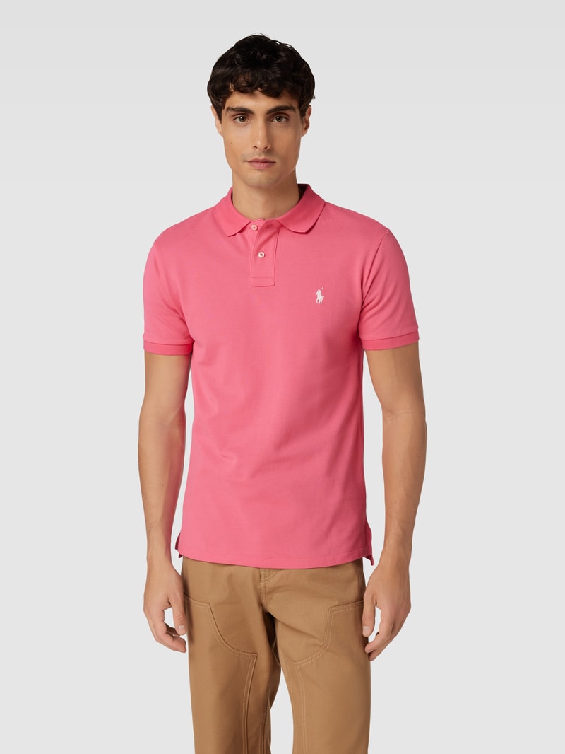 Poloshirt mit Logo-Stitching Modell 'BASIC' in pink
