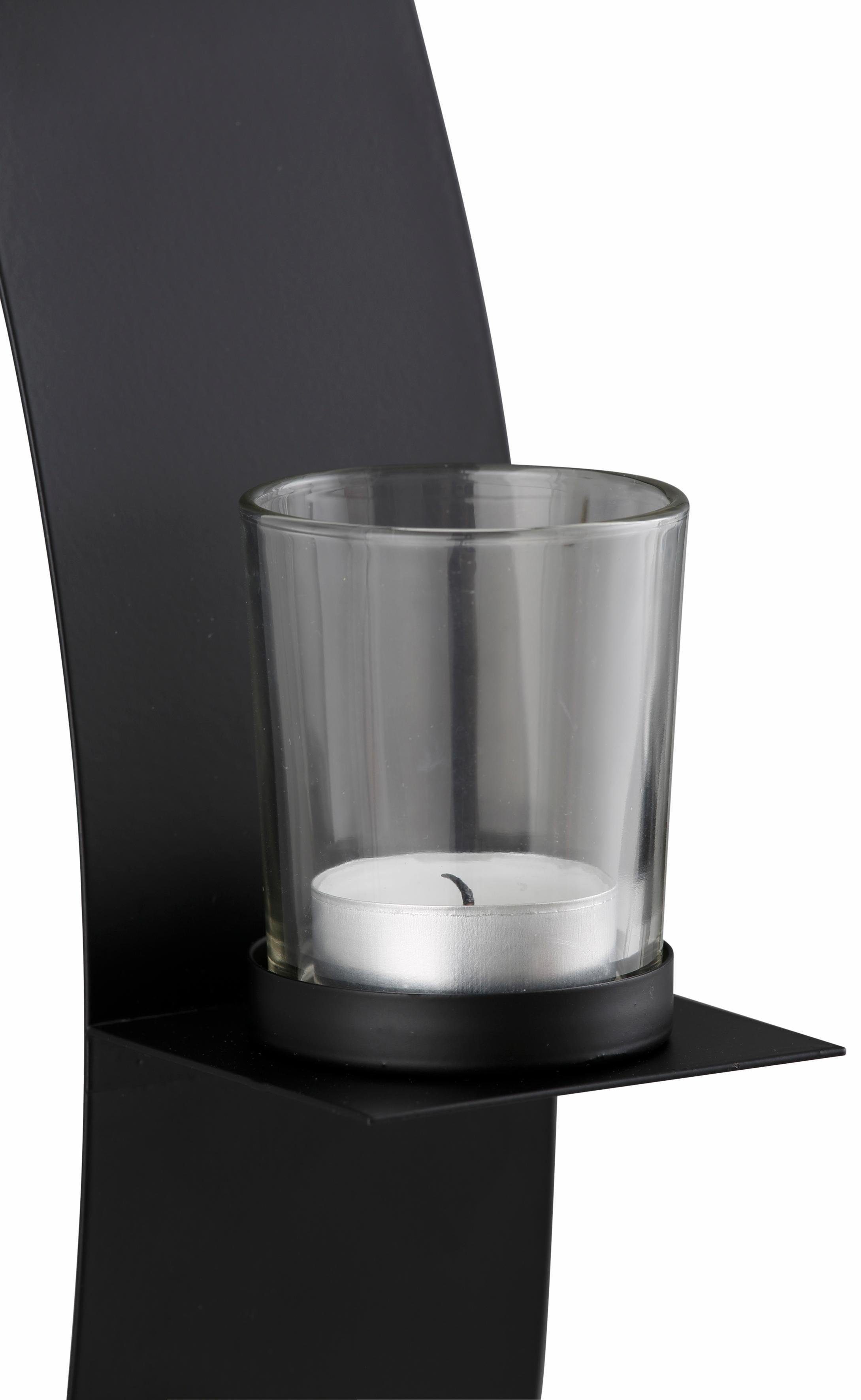 andas Wandkerzenhalter Drammen (Set, 2 St), Landhaus, Metall, Glas, schwarz