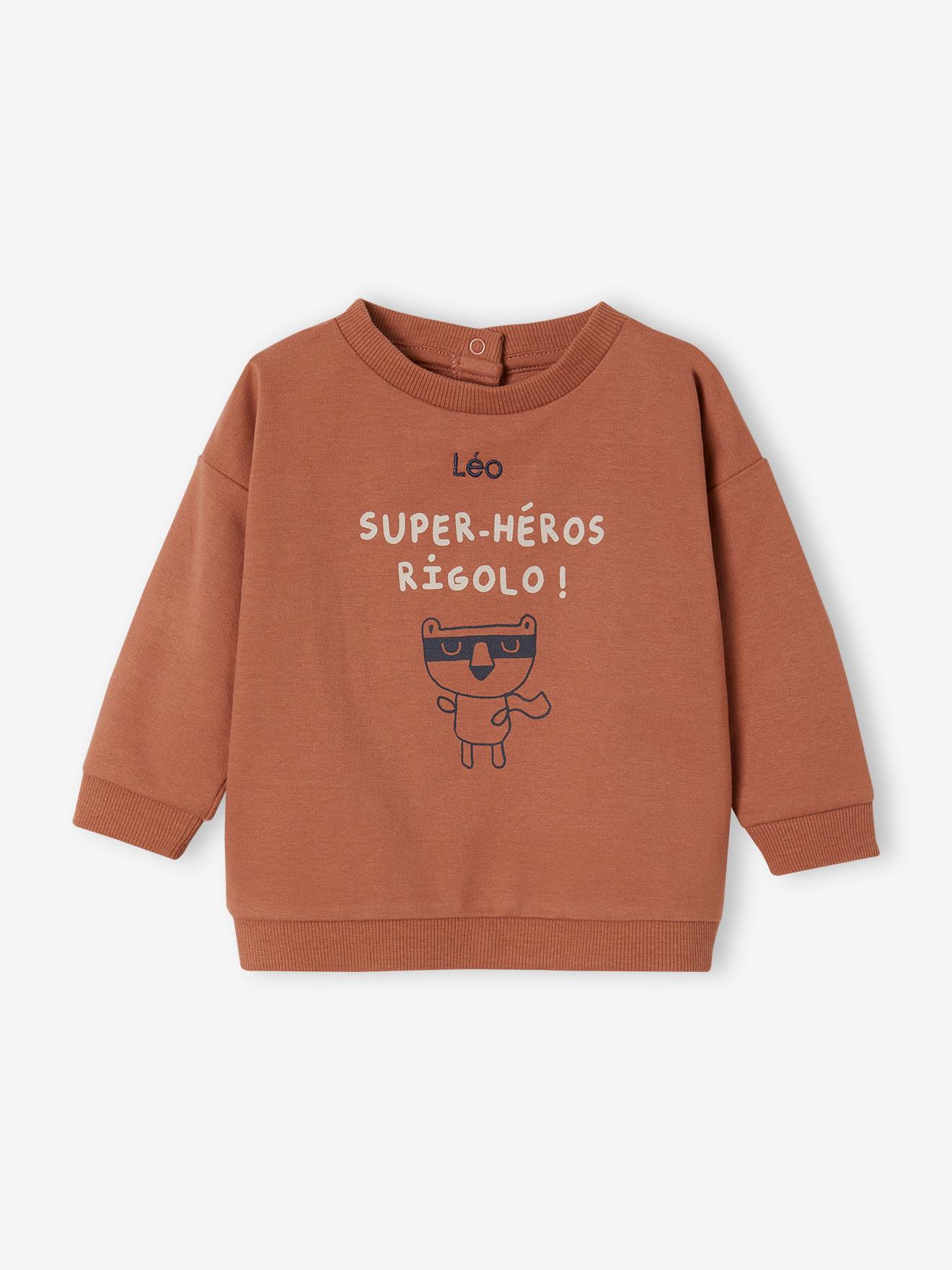Vertbaudet Baby Sweatshirt SUPER-HÉROS RIGOLO, personalisierbar Oeko-Tex - himmelblau