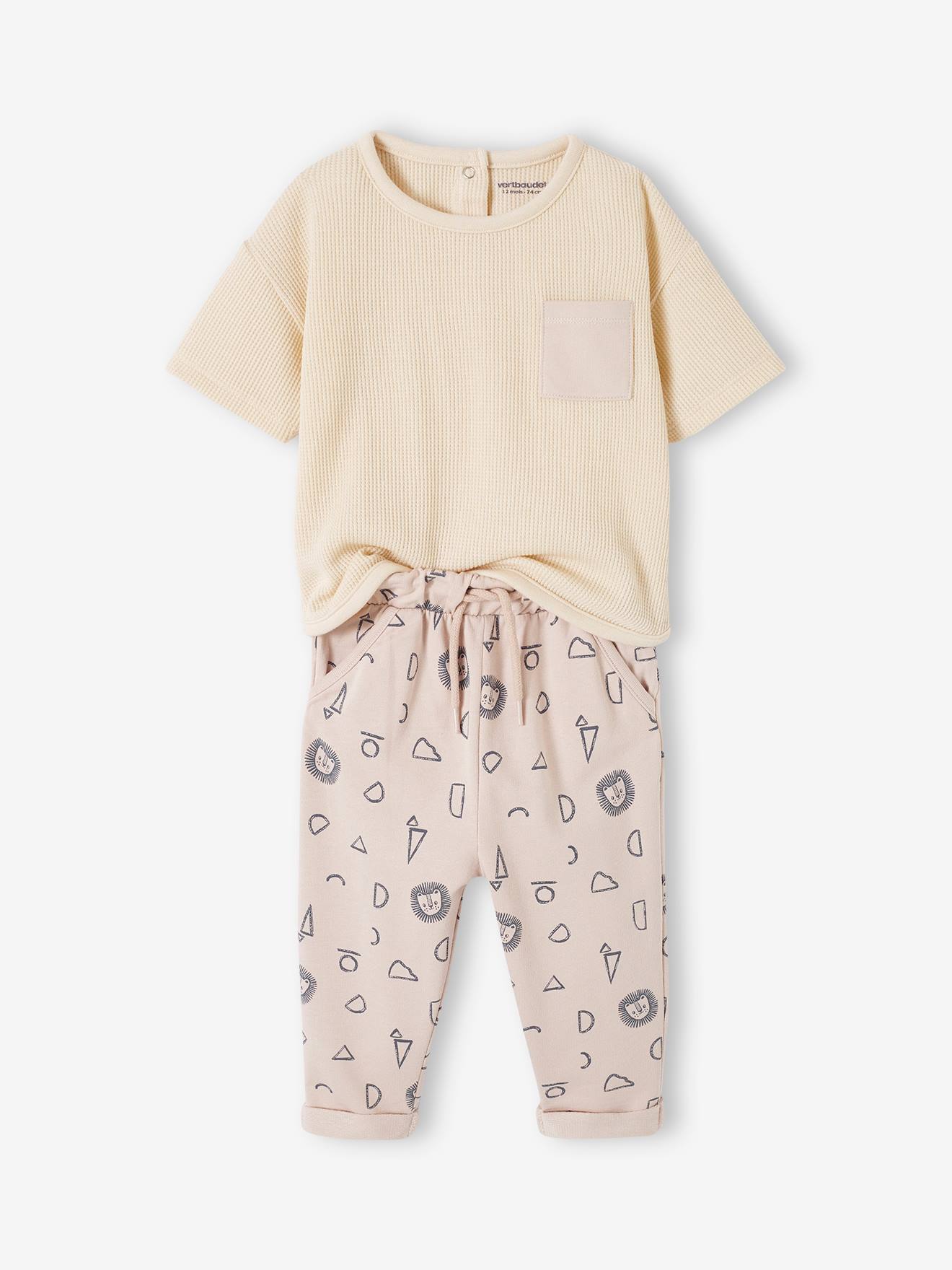 Vertbaudet Baby-Set: T-Shirt & Joggpants Oeko-Tex - wollweiß