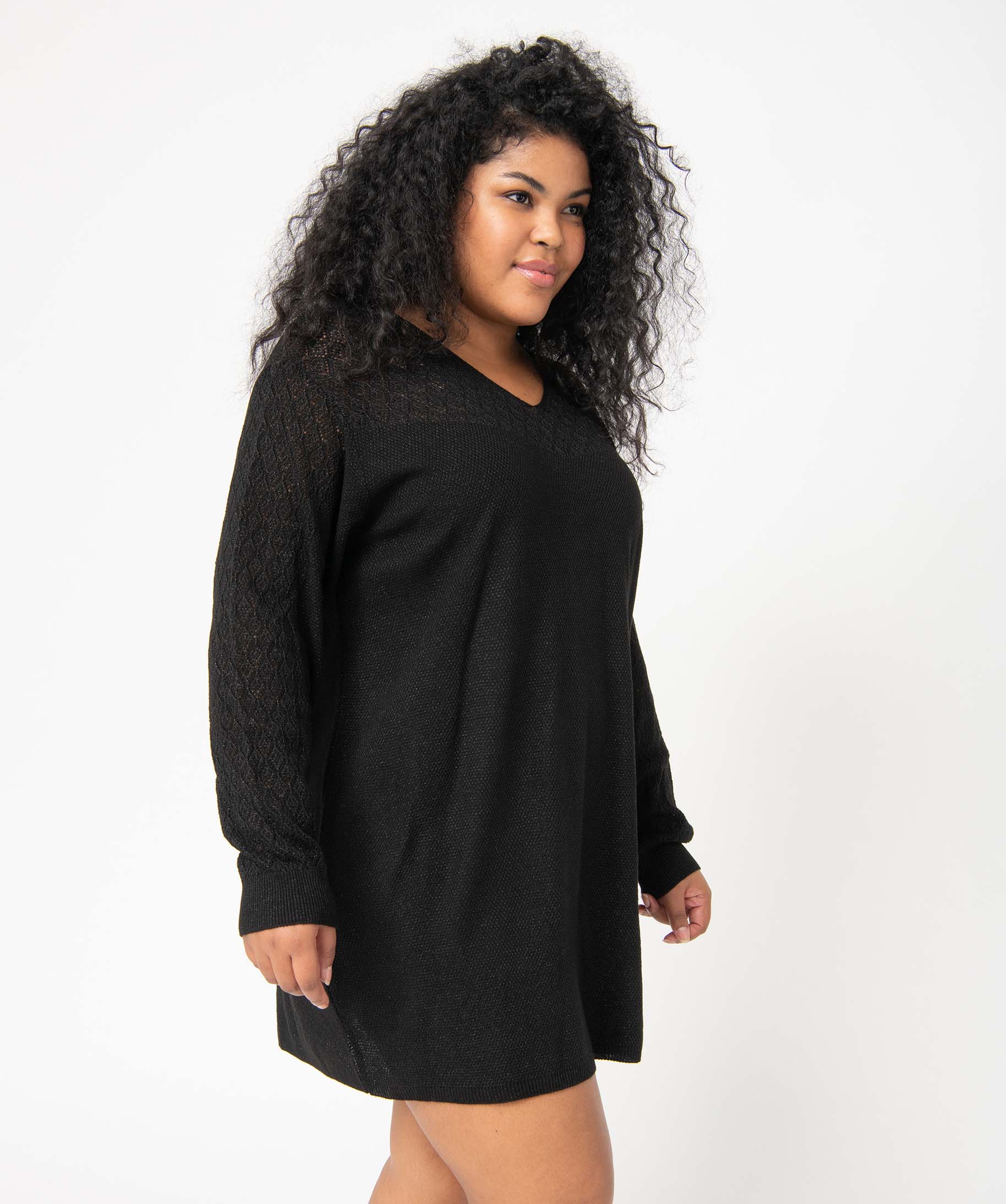 Robe pull femme grande taille fantaisie et pailletée noir | GEMO