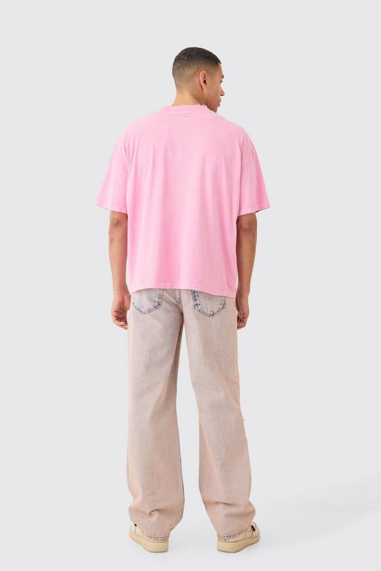 Baggy Rigid Pink Tint Slit Knee Jeans