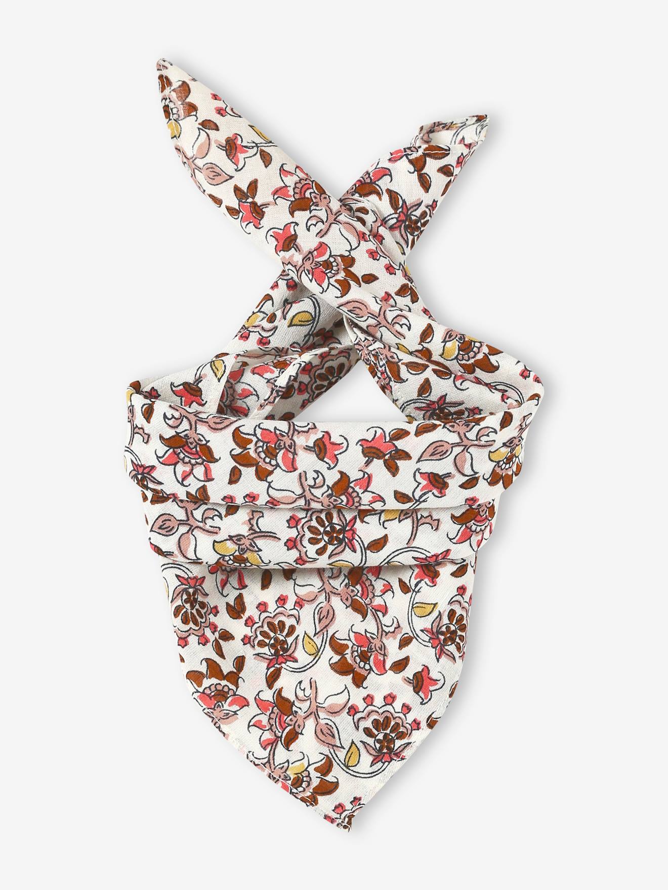 Foulard fleuri personnalisable bébé fille écru