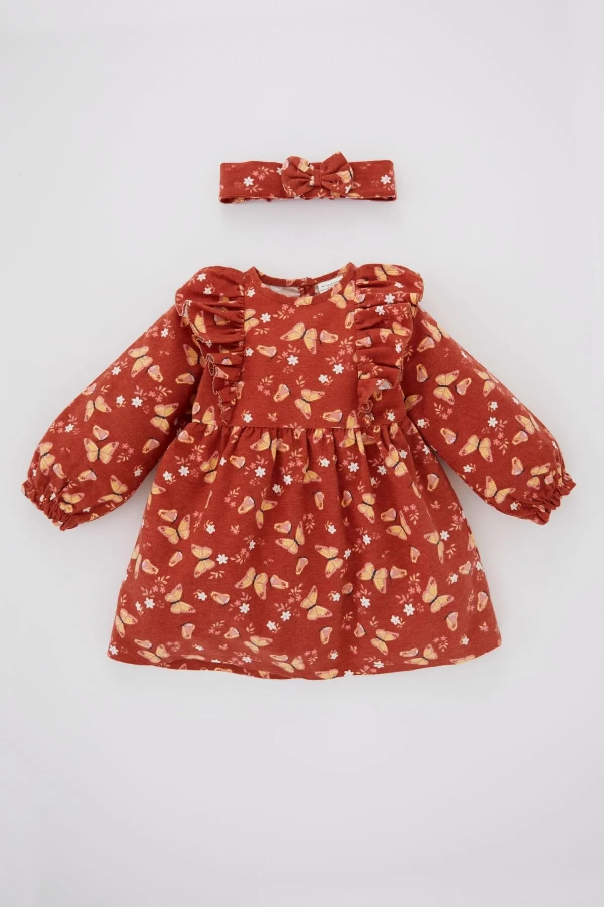 DeFacto  Zweiteiliges, langärmliges, gemustertes Flanellkleid für Mädchen