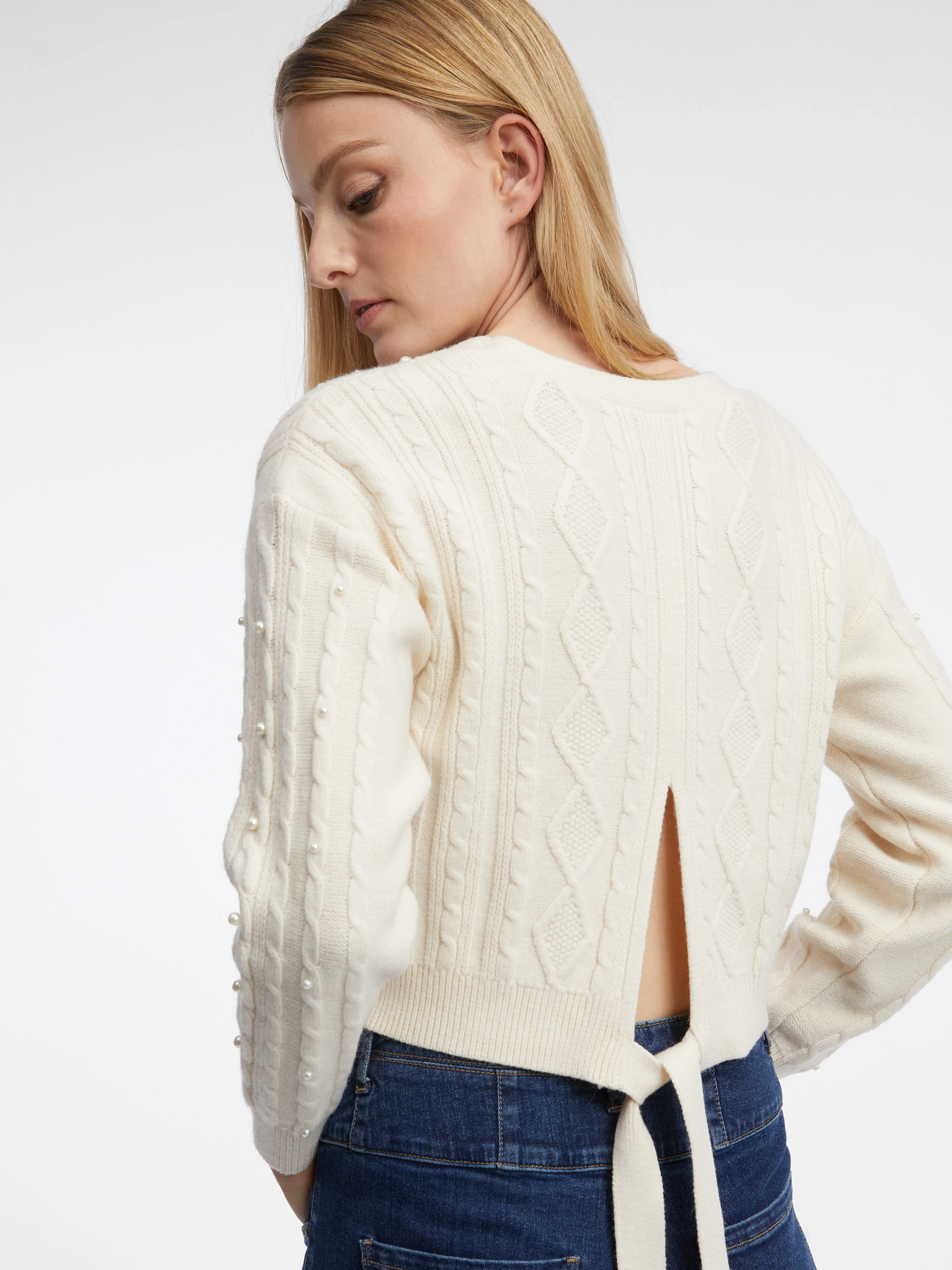 Cremefarbener Damen-Cropped-Pullover ORSAY