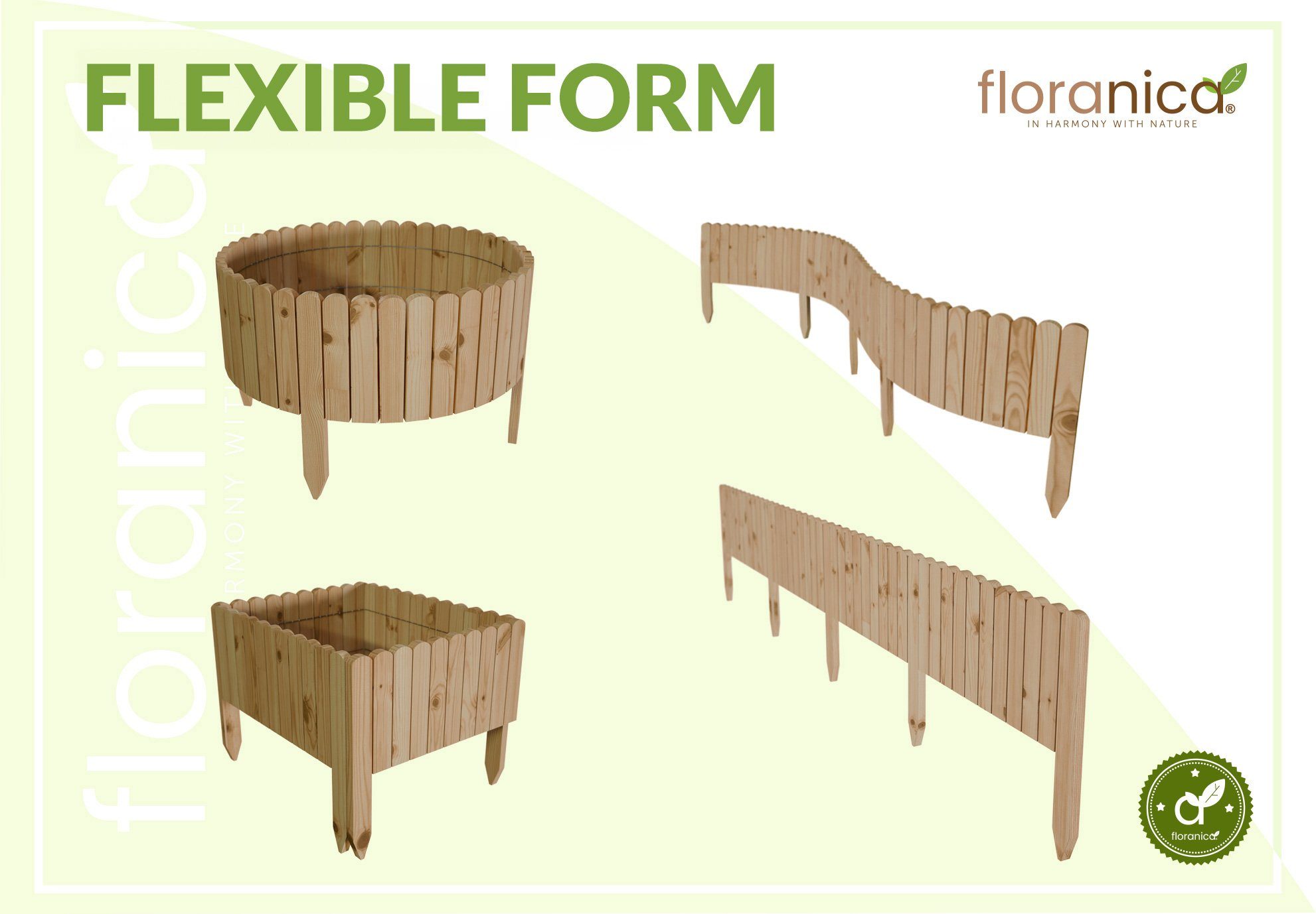 Floranica Beetbegrenzung, Rollborder Flexibler Holzzaun 203cm (kürzbar) Höhe: 10cm Unbehandelt