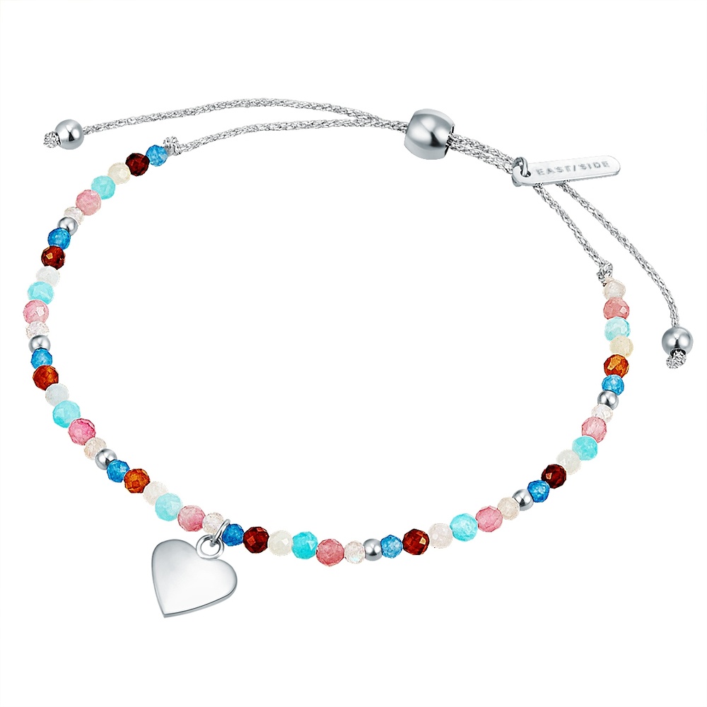 EASTSIDE Bracelet en acier inoxydable Coeur Textile Apatite en Argent Bracelet