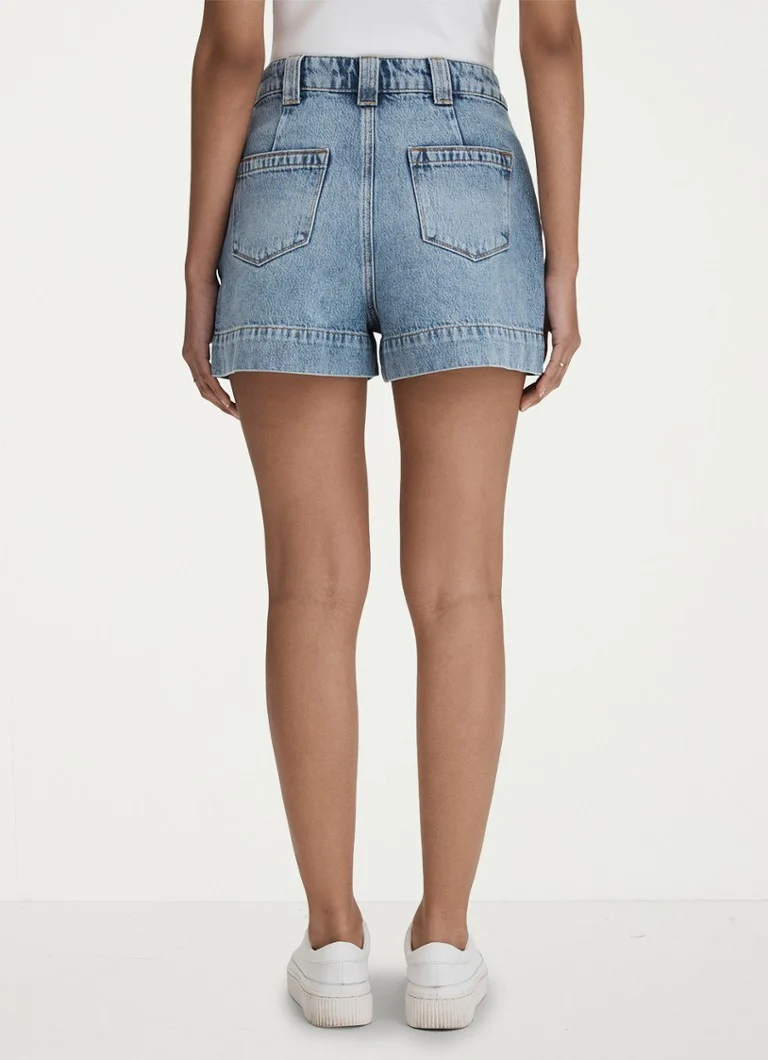 Pantaloni scurți din denim cu talie înaltă și croială dreaptă Reiss Olive