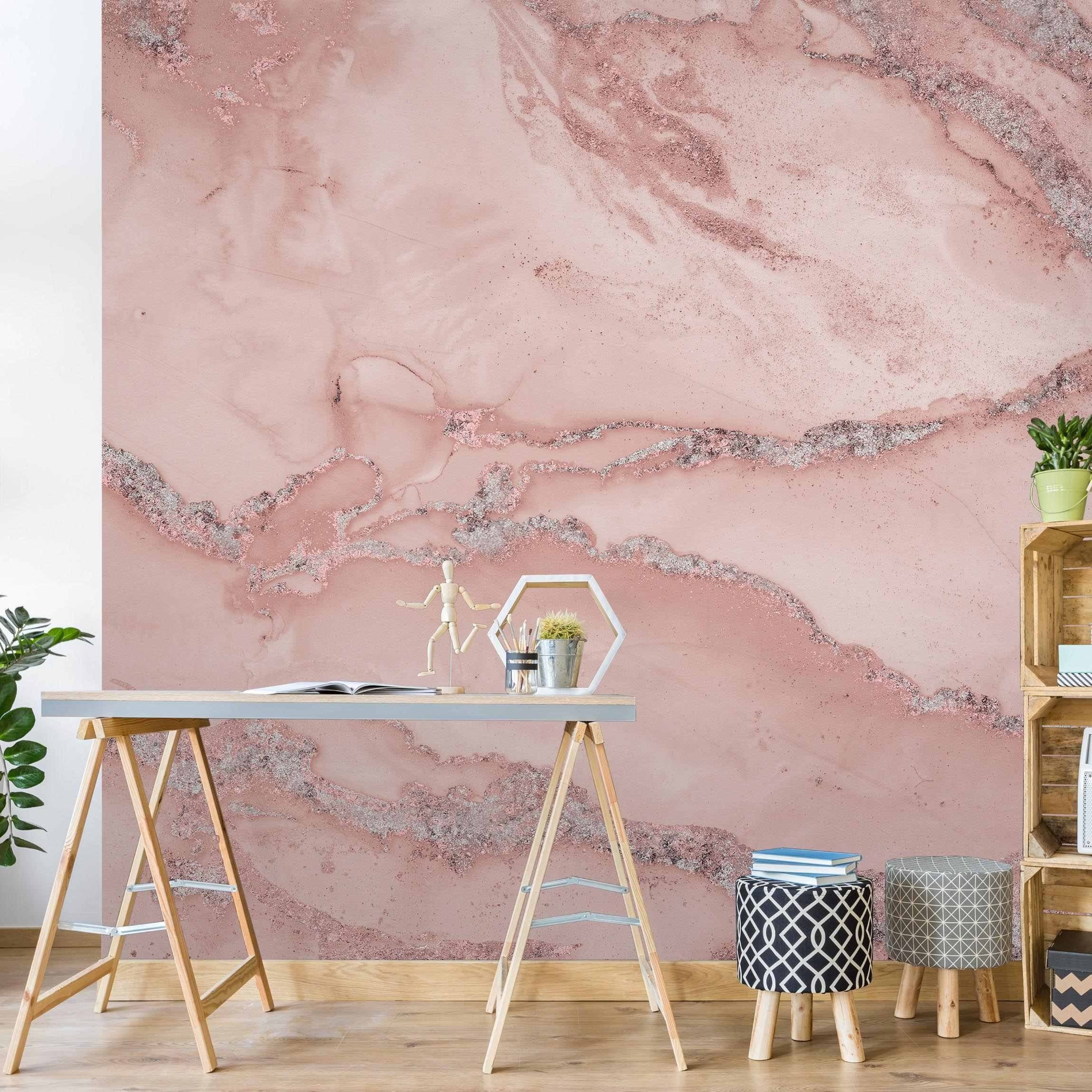 Bilderdepot24 Vliestapete Marmorn Marmor Rose Glitzer Steinoptik 3D-Effekt Industrial Modern, Glatt, Matt, (Inklusive Gratis-Kleister oder selbstklebend), Wohnzimmer Schlafzimmer Küche Flur Fototapete Motivtapete Wandtapete