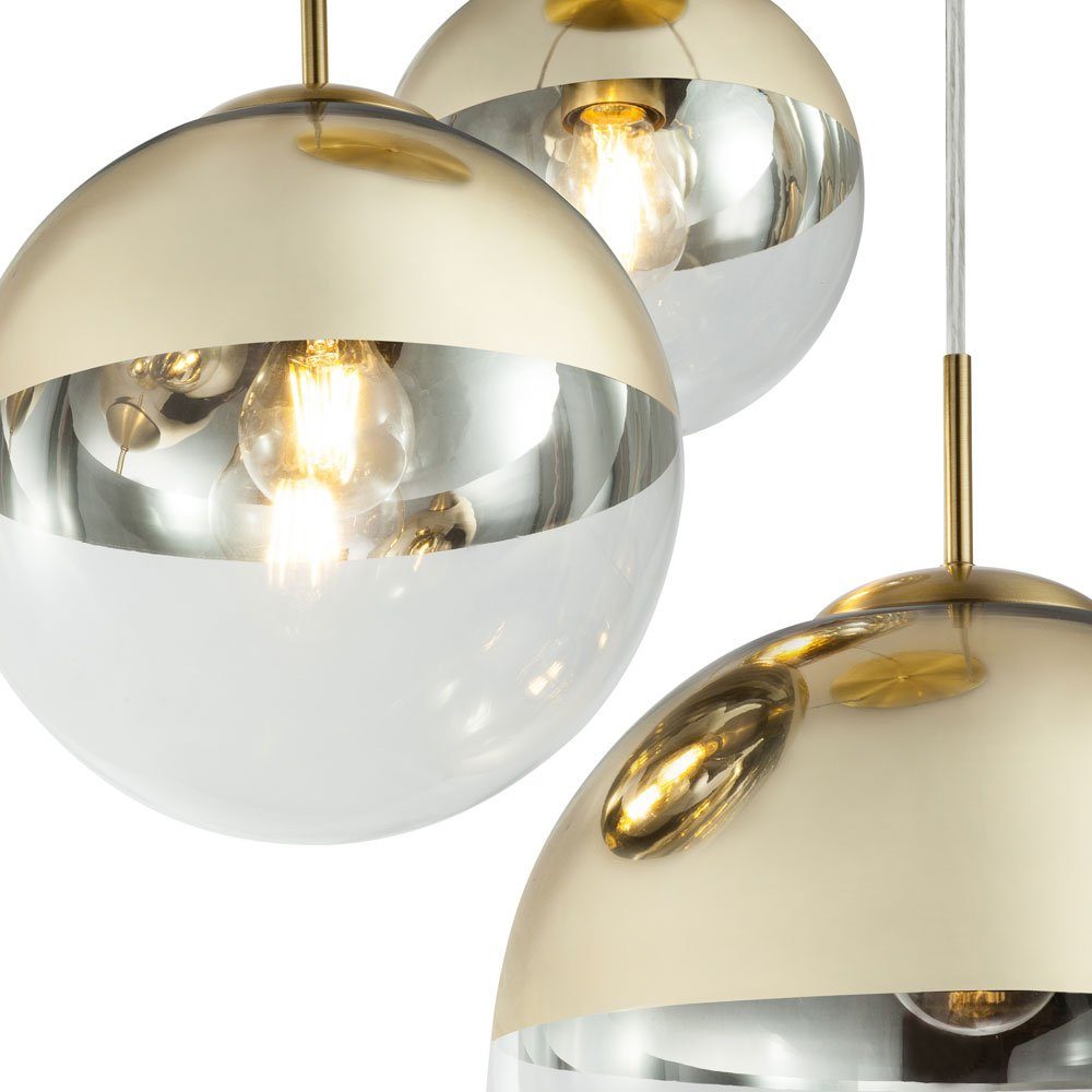 etc-shop Kugelleuchte, Leuchtmittel nicht inklusive, Hängelampe Pendelleuchte Glas 3 flammig goldfarben Glaskugel