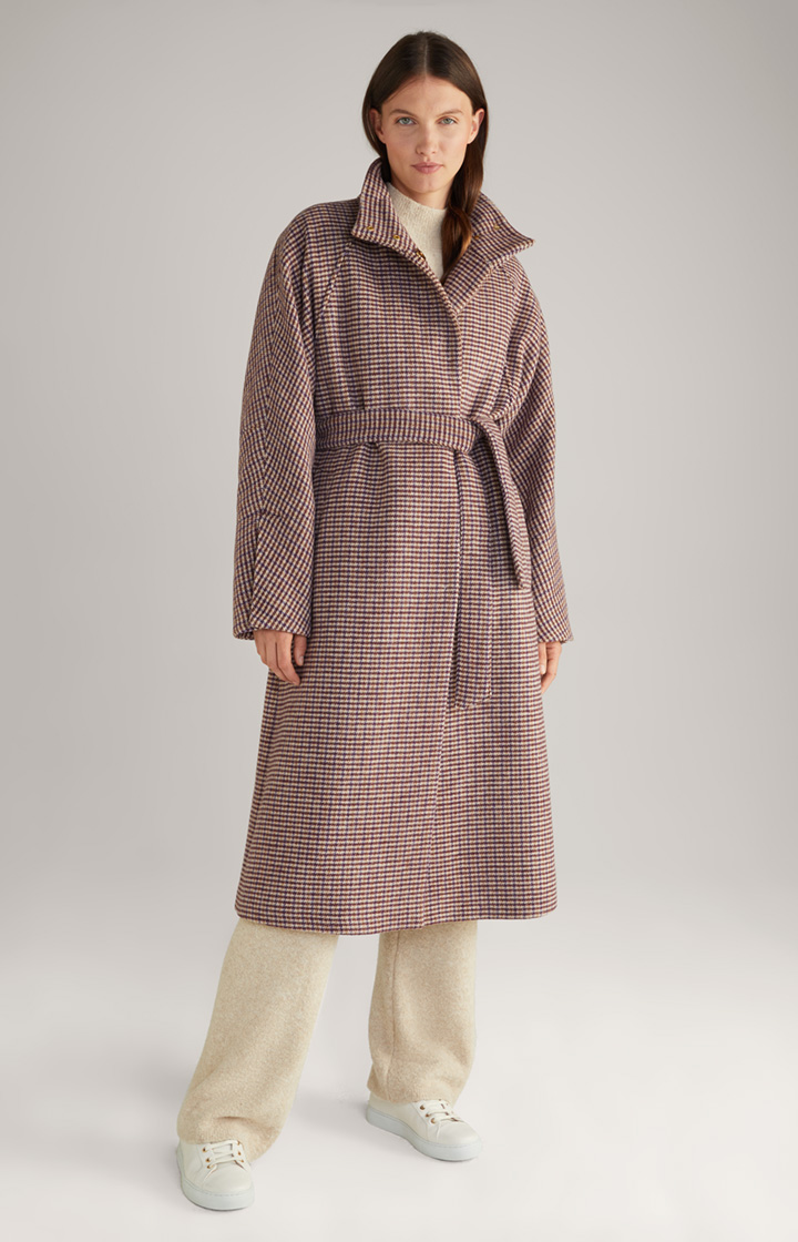 Wool-Blend-Mantel in Ecru-Lila-Braun