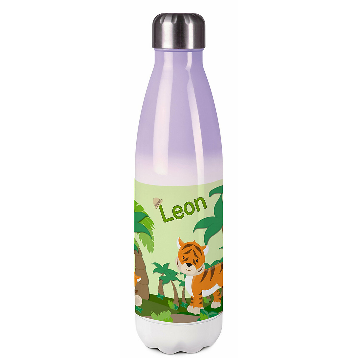 Edelstahl Kinder Thermoflasche / Trinkflasche bunt Dschungel Spülmaschinenfest, Auslaufsicher, Bruchfest, Doppelwandig, Für Heißgetränke geeignet, Mit Deckel, Isoliert