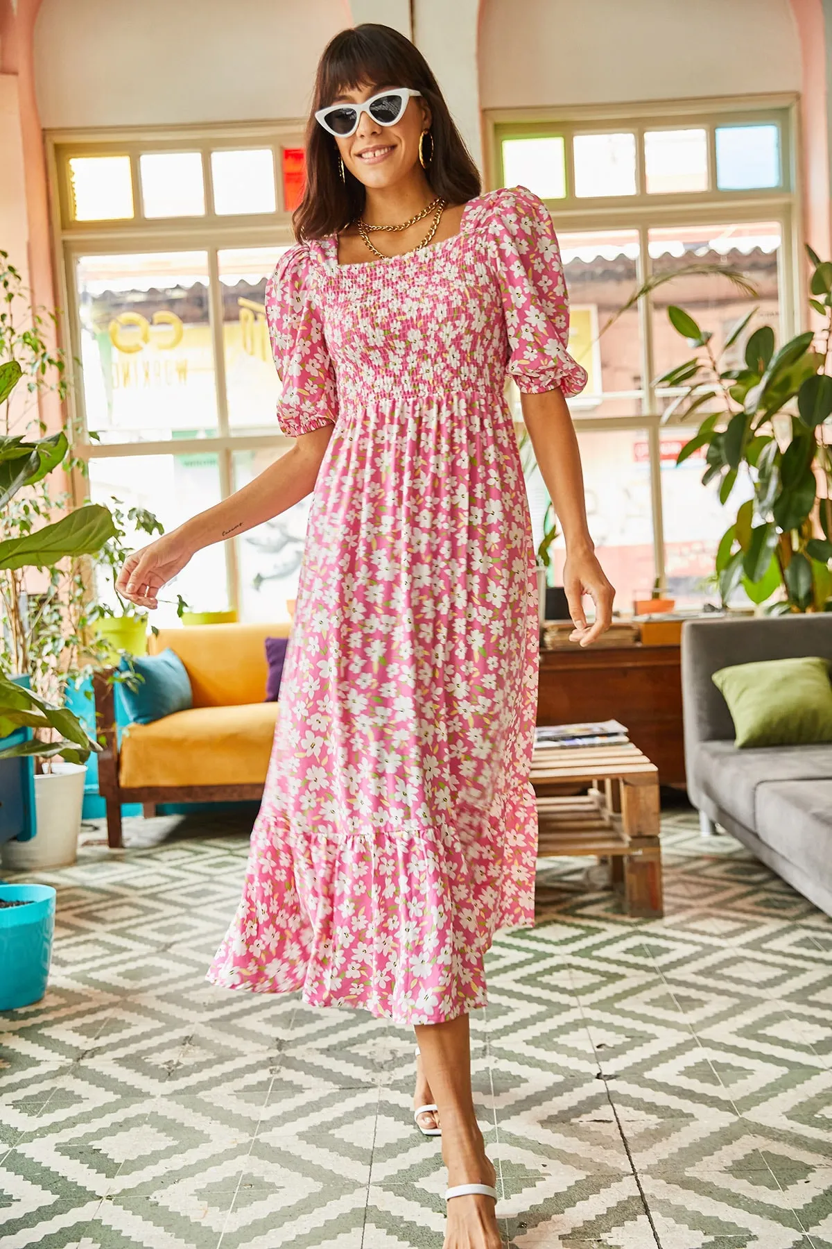 Olalook  Rosa Gimped Lässiges Kleid aus gewebter Viskose für Damen ELB-19001483
