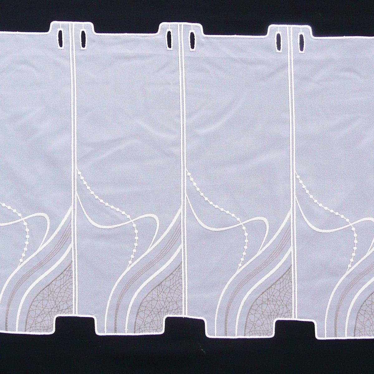 Meterware Bistrogardine Voile weiß Stickerei Wellen braun creme 30cm Höhe, SCHÖNER LEBEN., Stickerei/Stickstoff, bestickt