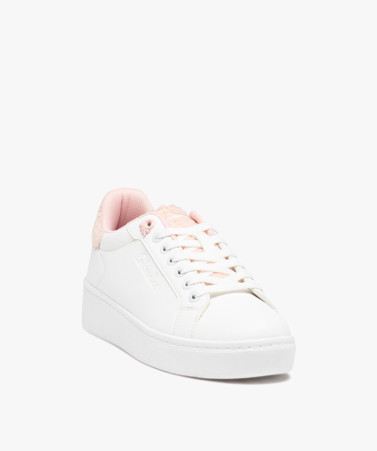 Baskets femme unies avec détails tissu bouclette - Benetton blanc | GEMO