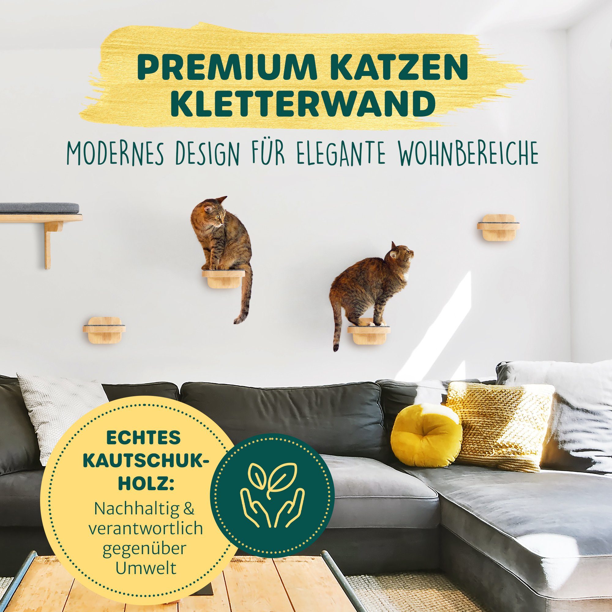 Happypet Katzen-Kletterwand CCLS, Katzentreppen 3er-Set - Designer Catwalk, Größe M 22 x 15 cm