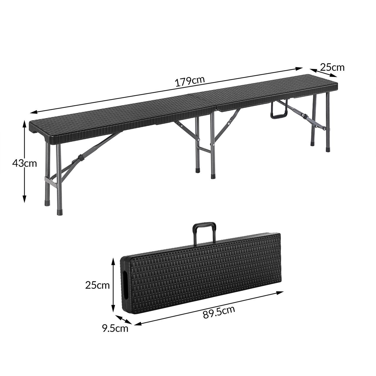 Casaria 2er set Gartenbank Polyrattan Malmö 180 x 43 x 25cm schwarz