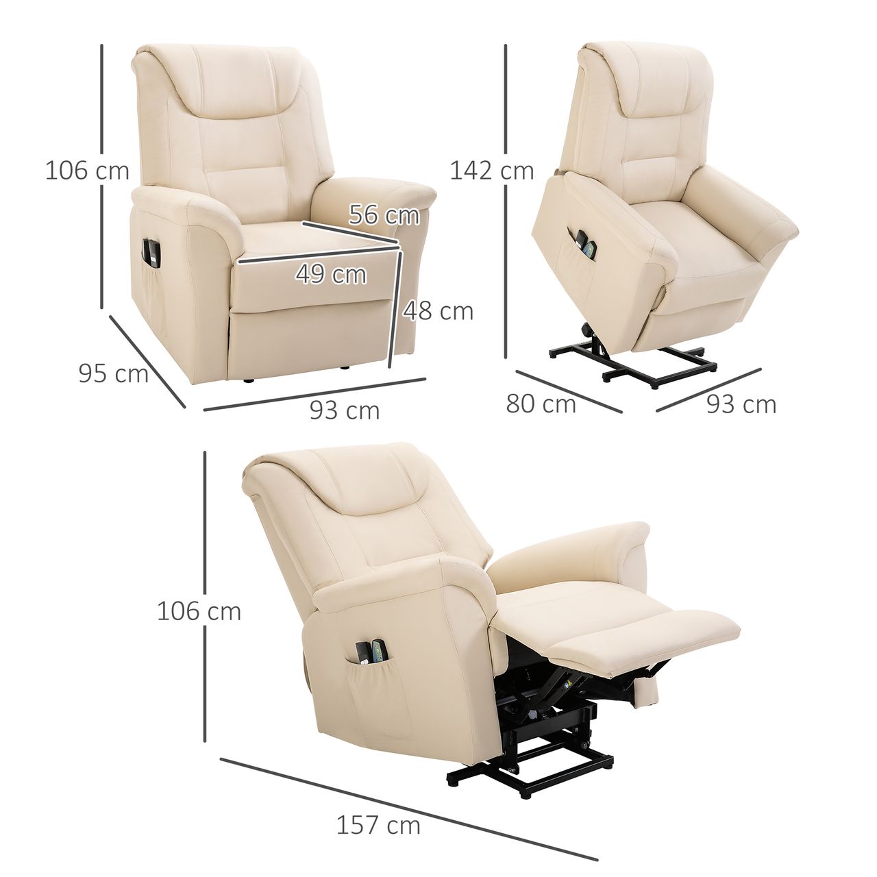 HOMCOM Sessel mit Aufstehhilfe, Verstellbarer Massagesessel Kunstleder Creme