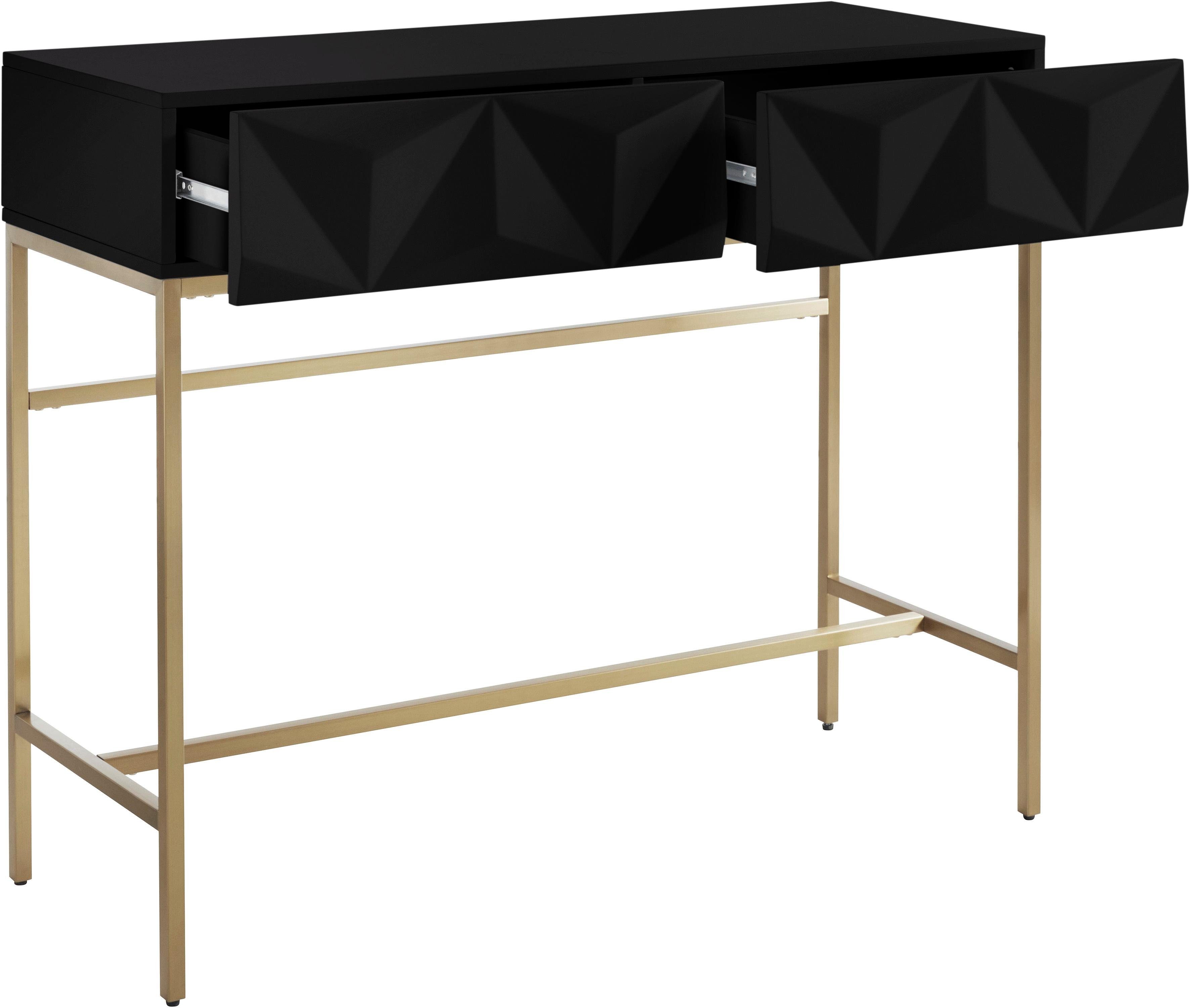 Leonique Sideboard Minfi, in 3D-Optik, Konsolentisch mit goldfarbenem Metallgestell