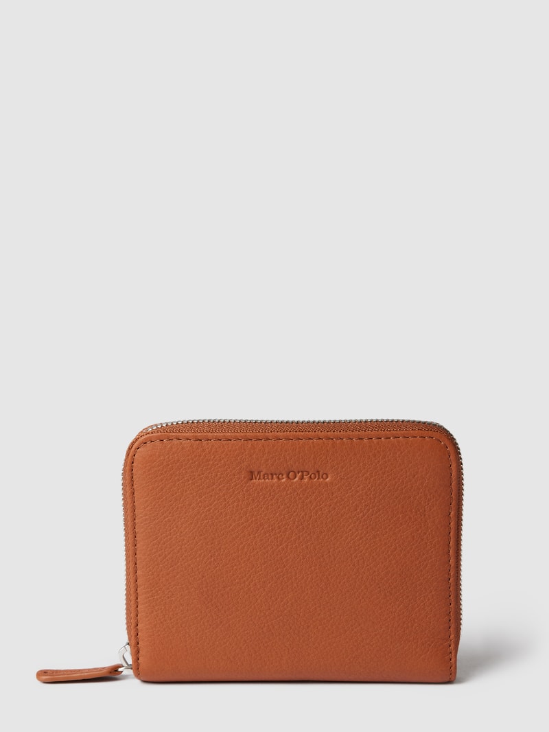 Portemonnaie mit Label-Detail Modell 'Carla' in cognac