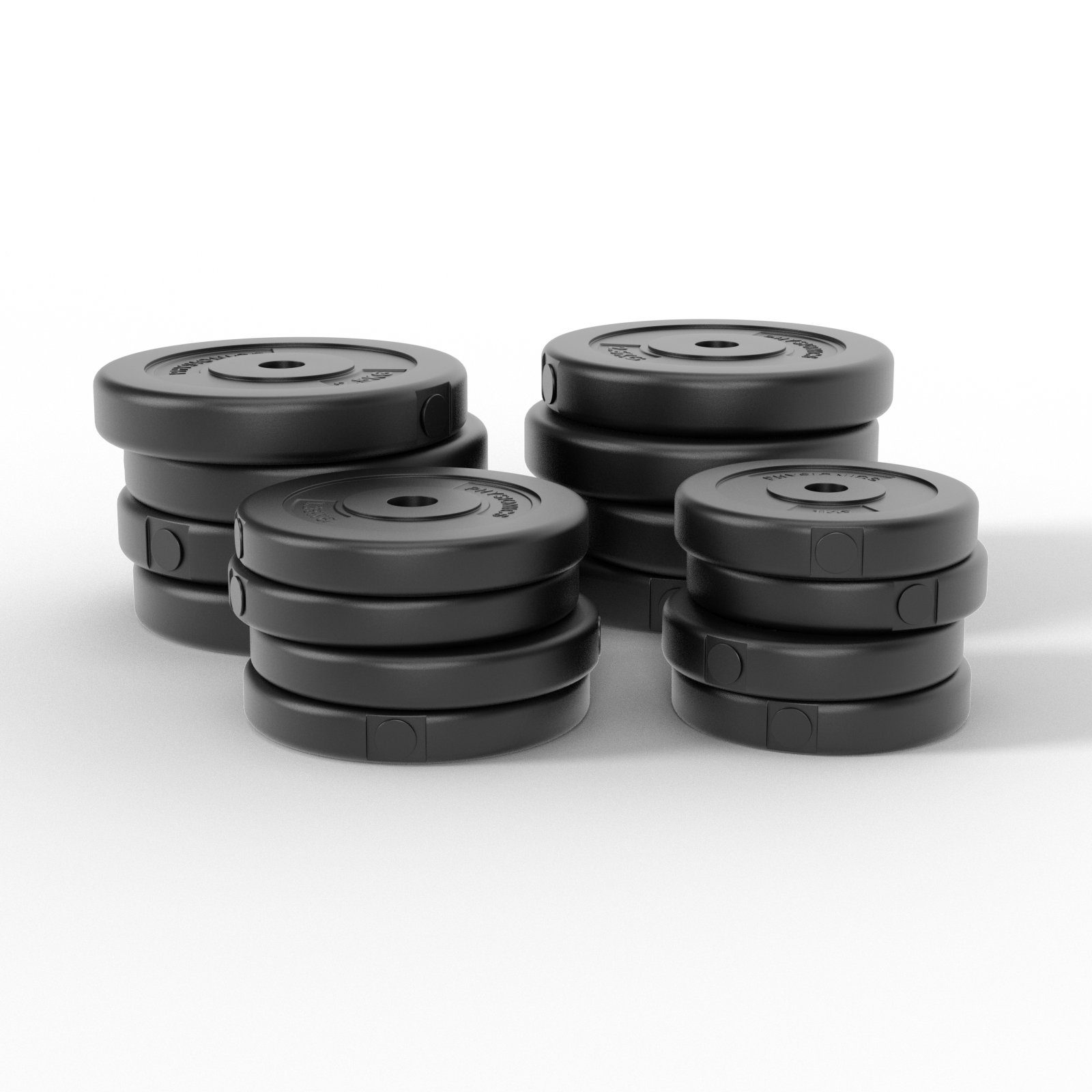 Physionics Hantel-Set Kurzhantel Set 30 kg (2 x 15 kg) - inkl. 16 Gewichte aus Kunststoff, 2 Hantelstangen und 4 Sternverschlüssen aus Plastik, Griff gerändelt aus Kunststoff, Ø 25mm - Hantelstangen, Kurzhanteln