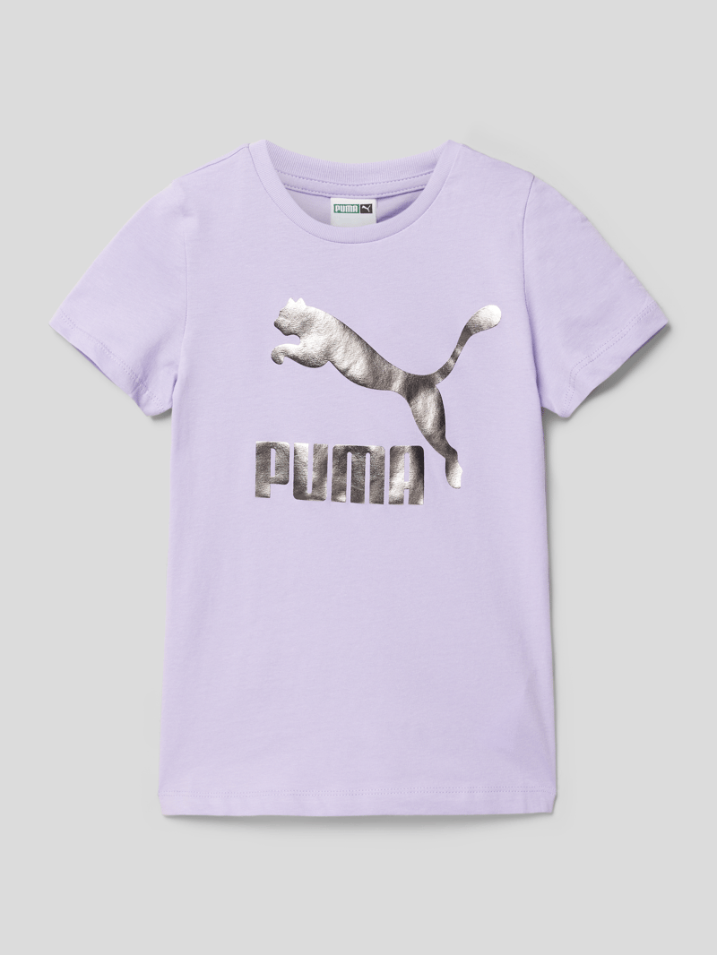 T-Shirt mit Label-Print Modell 'Classics' in flieder