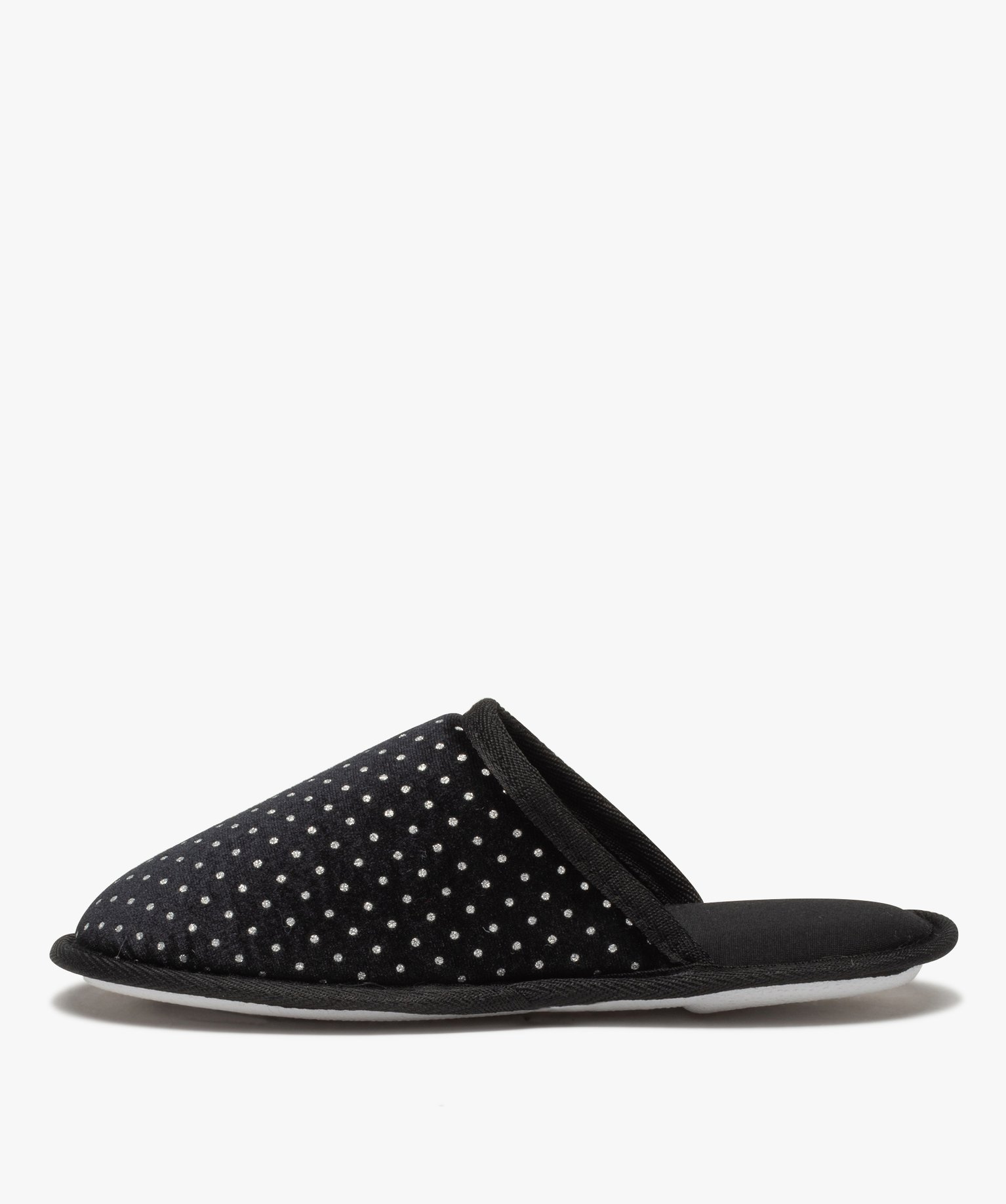 Chaussons femme mules plates en velours à pois brillants noir | GEMO