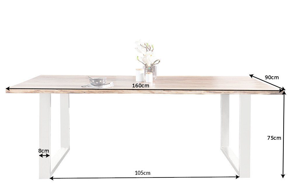 riess-ambiente Baumkantentisch MAMMUT NATURE 160cm honigfarben (natur) / silber (Einzelartikel, 1-St), Massivholz · Edelstahl-Kufen · 3,5cm Platte · Akazie · Industrial