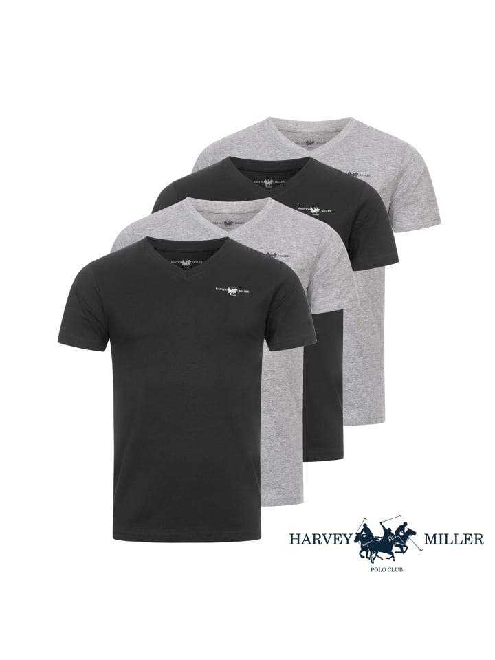 HARVEY MILLER POLO CLUB Harvey Miller Vneck Tshirt 4er Pack 2x Schwarz 2x Grau günstig kaufen