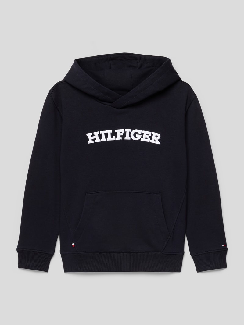 Hoodie mit Label-Stitching Modell 'ARCHED' in marineblau