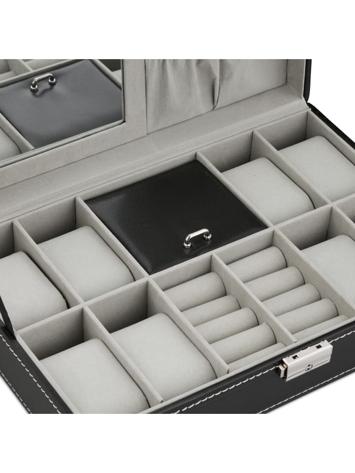 relaxdays Uhrenbox in Schwarz - (B)30 x (H)8 x (T)20,5 cm günstig kaufen onesize