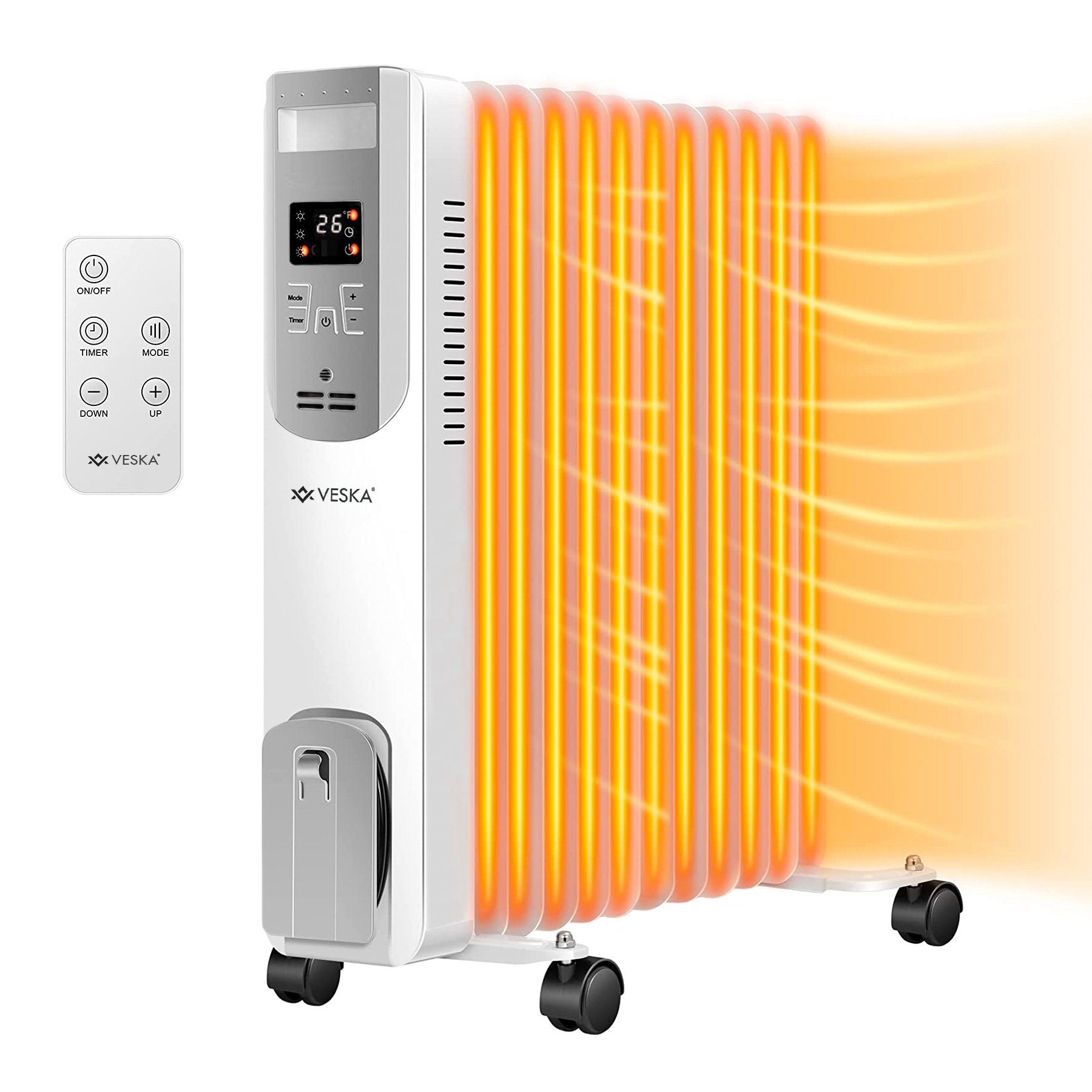 VESKA Heizkörper Ölradiator 2500W Elektro Heizung mit Fernbedienung, Timer, Thermostat, Abschaltautomatik, Überhitzungsschutz 2500 Watt
