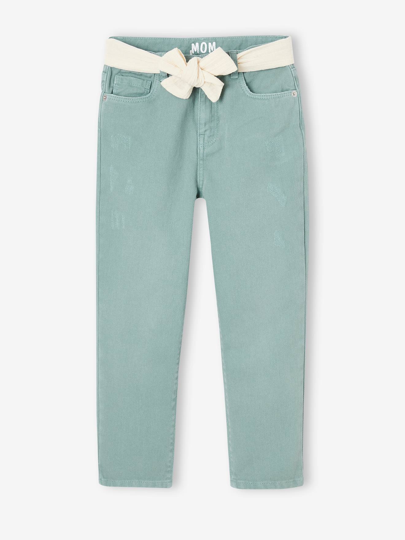 Vertbaudet Mädchen Hose mit Stoffgürtel, Mom-Fit Oeko-Tex - pfirsich