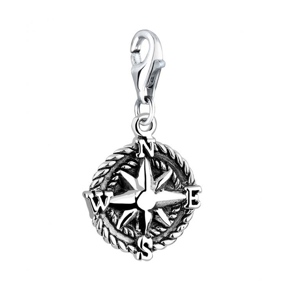 Nenalina Nenalina Amulette Anhänger Kompass Reise Oxid Windrose 925 Silber Pendentif
