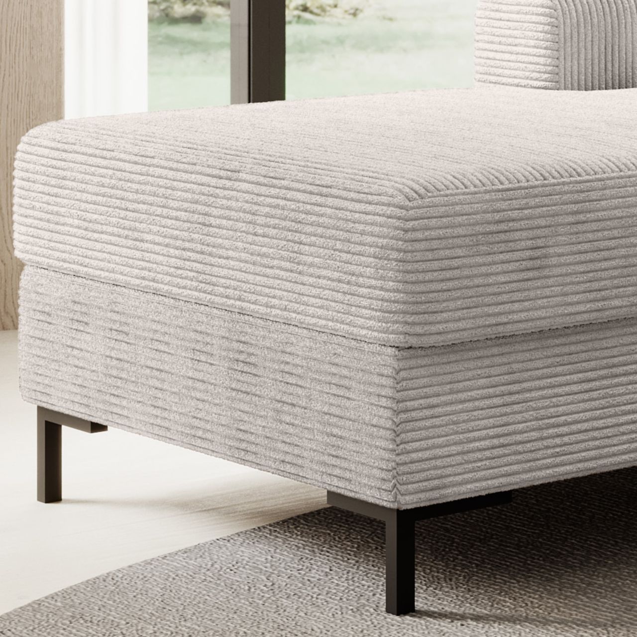Möbel Punkt Ecksofa SAIGON Cord Lichtgrau mit Bettfunktion und Bettkasten Bett Sofa Schlafsofa Ottomane links